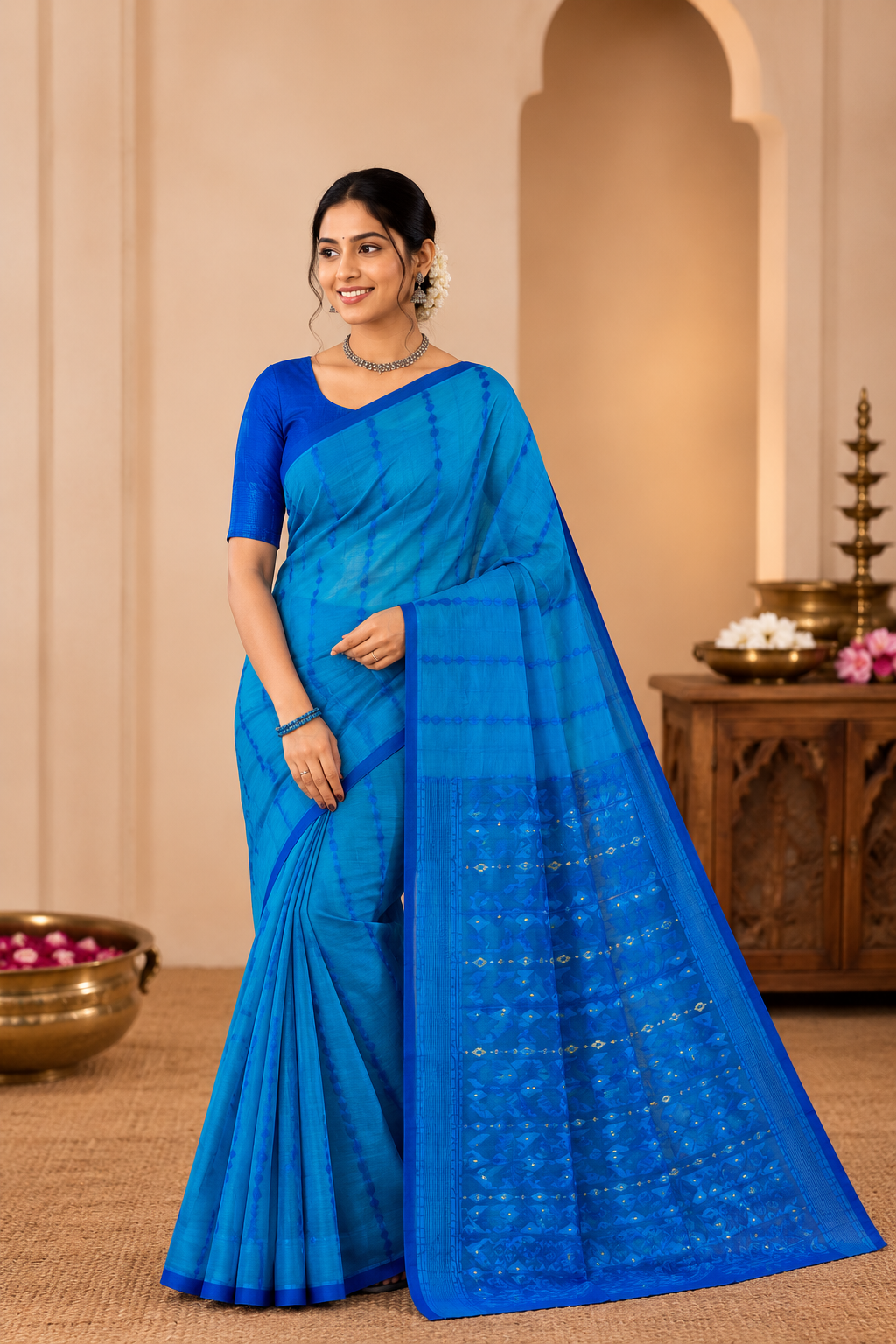 Muslin Cotton Jamdani-KSV-13001-Blue,
