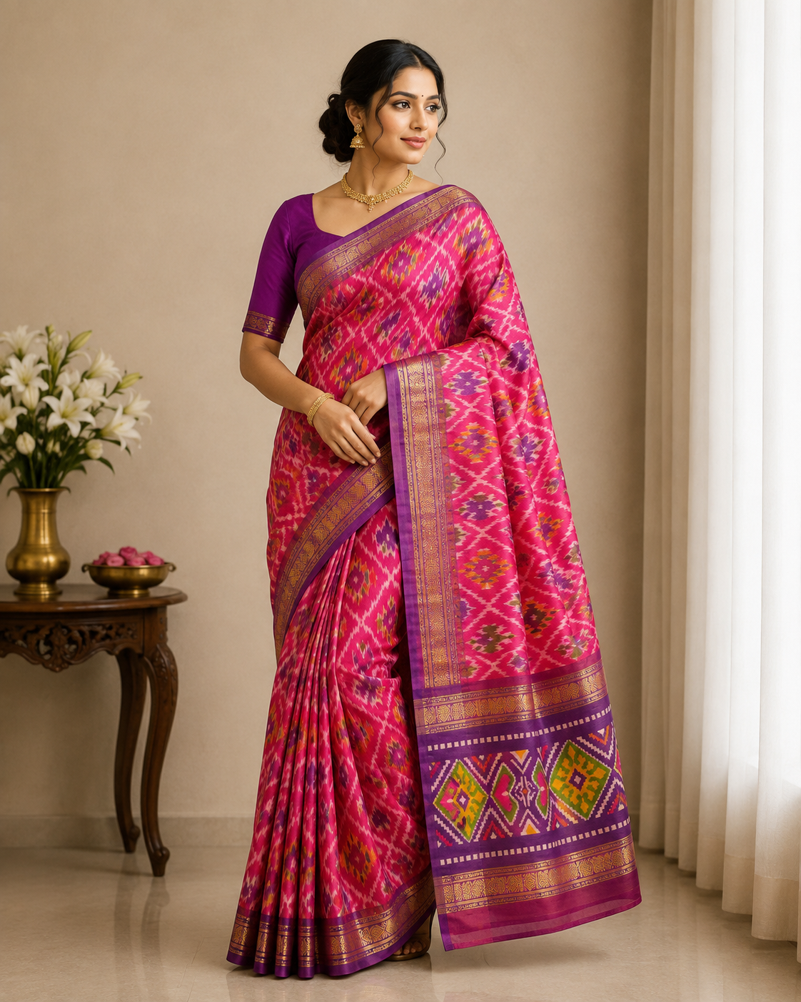Ikkat Pochampally-KSV1028-Pink