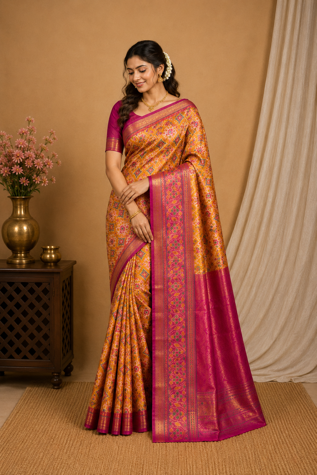 Ikkat Pochampally-KSV1029-Mustard yellow