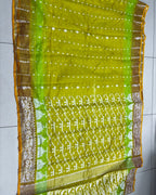 Muslin Cotton Jamdani-KSV -13007-Yellowis Green
