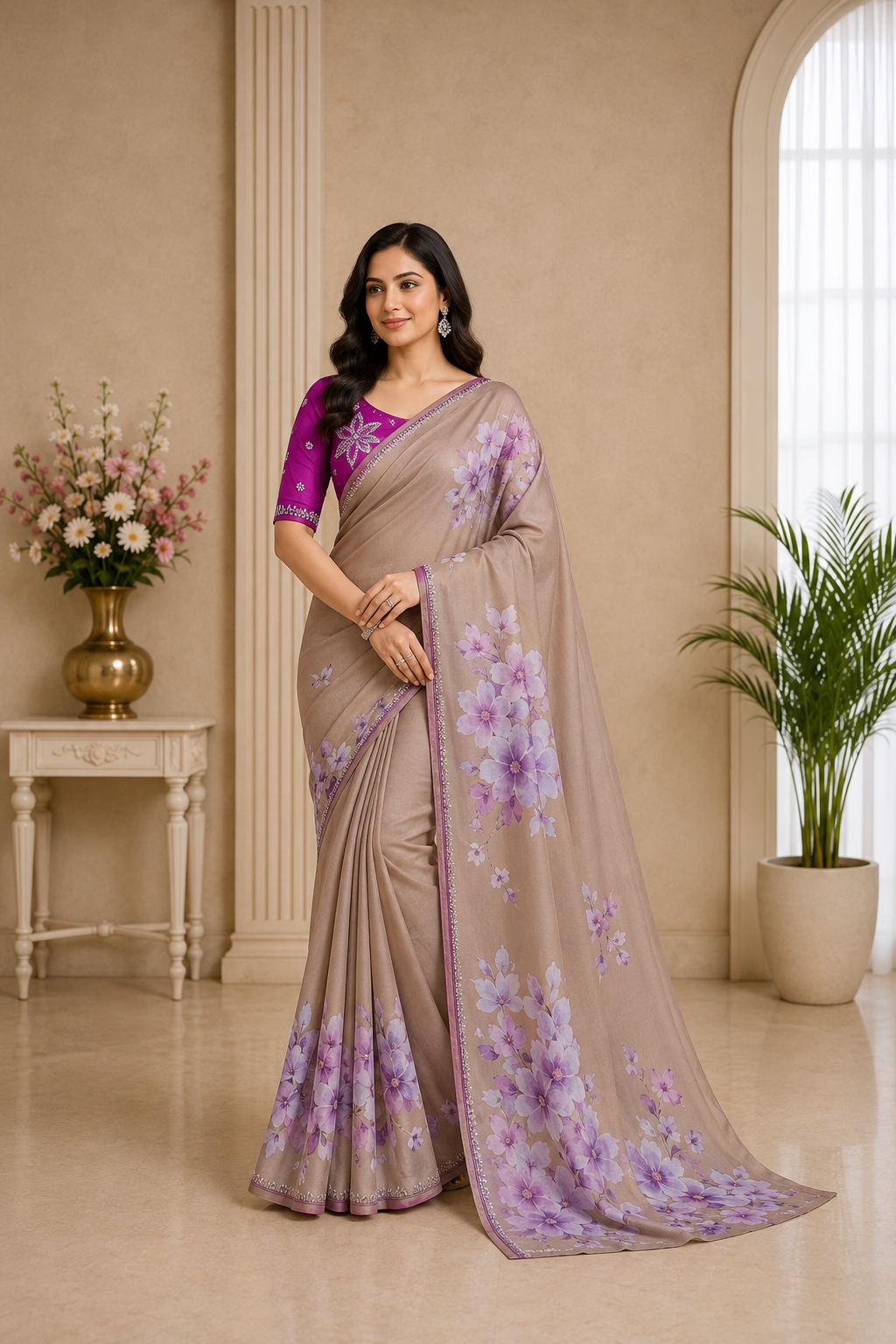 Crepe-KSV2002-Soft Brown and Purple
