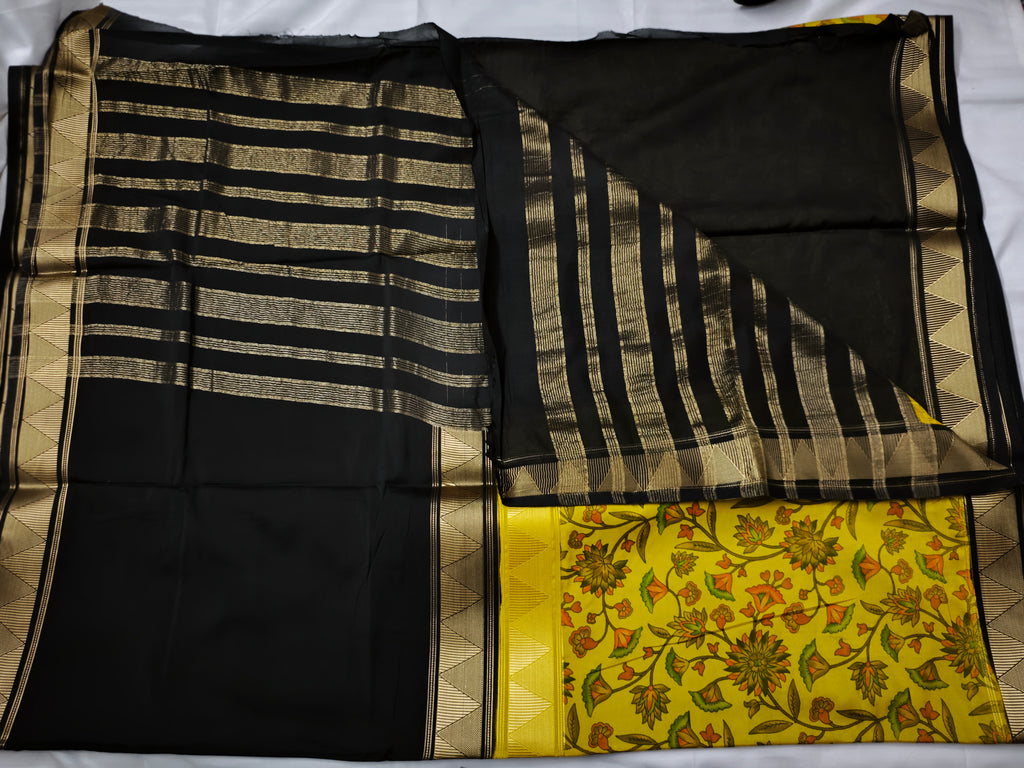 Mysore Crepe Silk-KSV2005-Mustard and Black