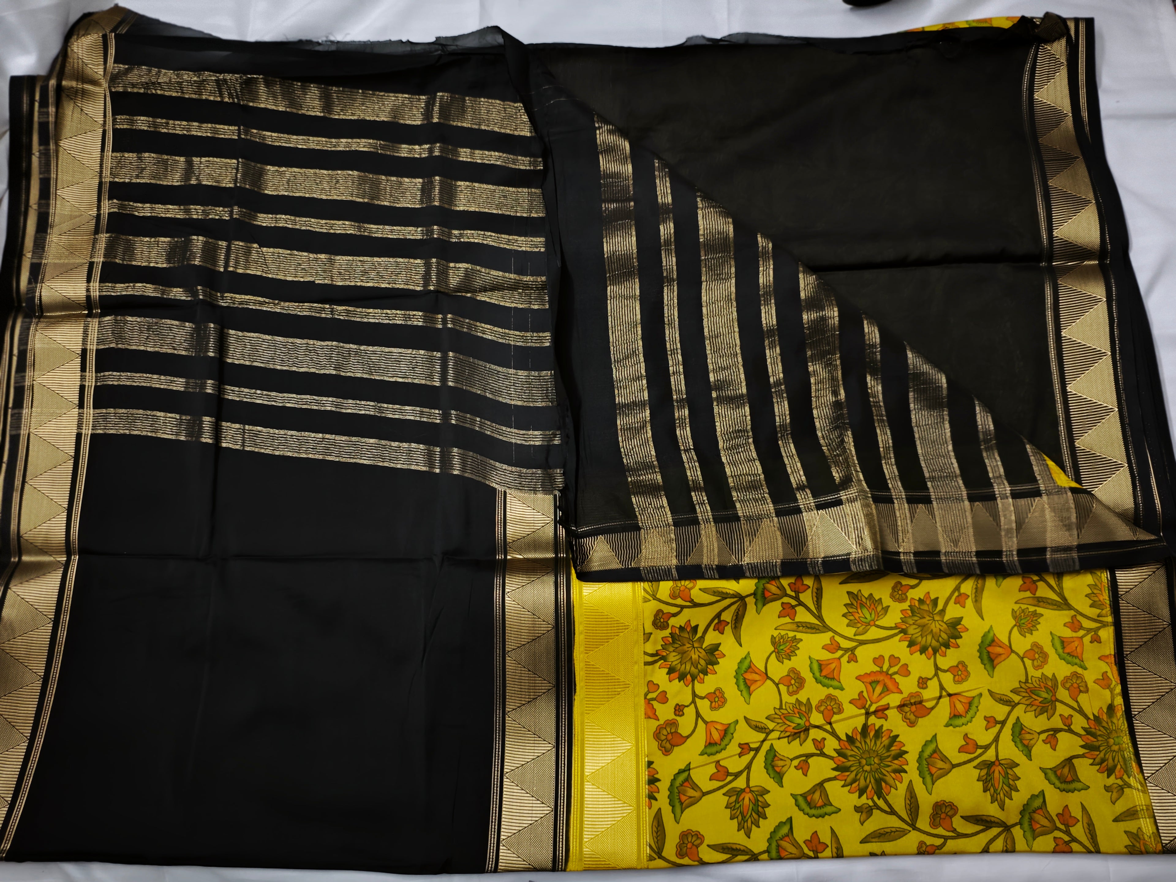 Mysore Crepe Silk-KSV2005-Mustard and Black