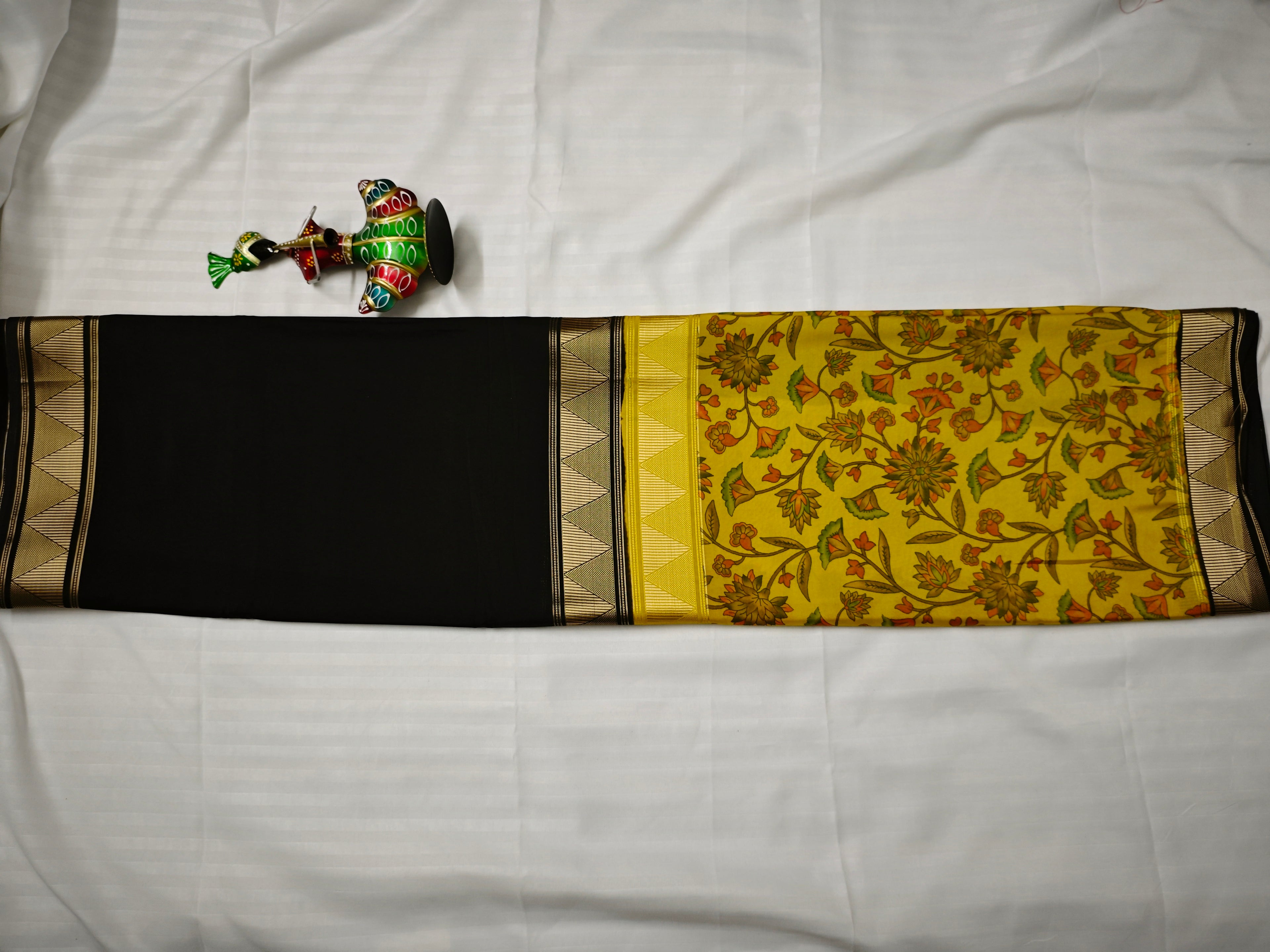 Mysore Crepe Silk-KSV2005-Mustard and Black