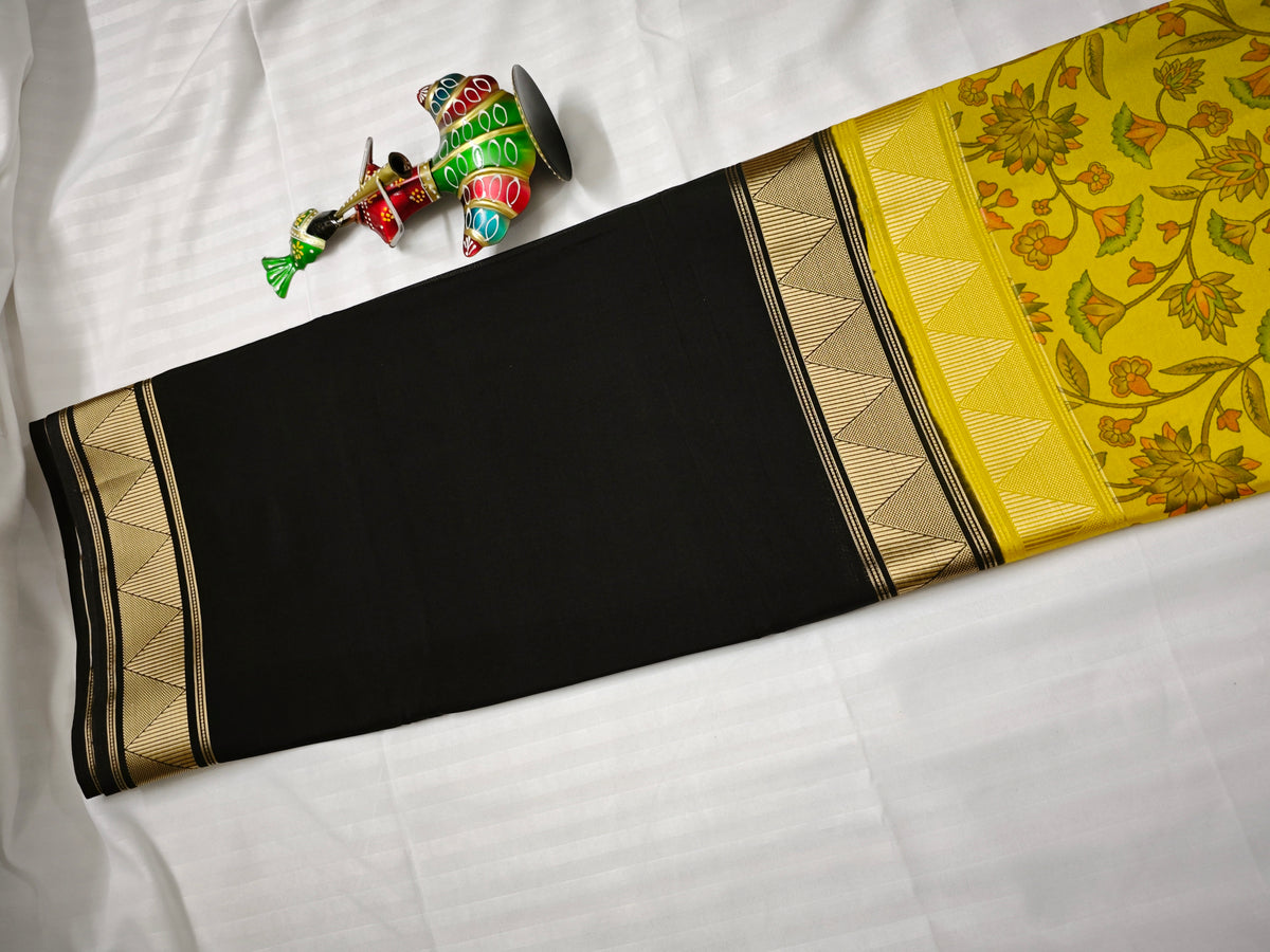 Mysore Crepe Silk-KSV2005-Mustard and Black