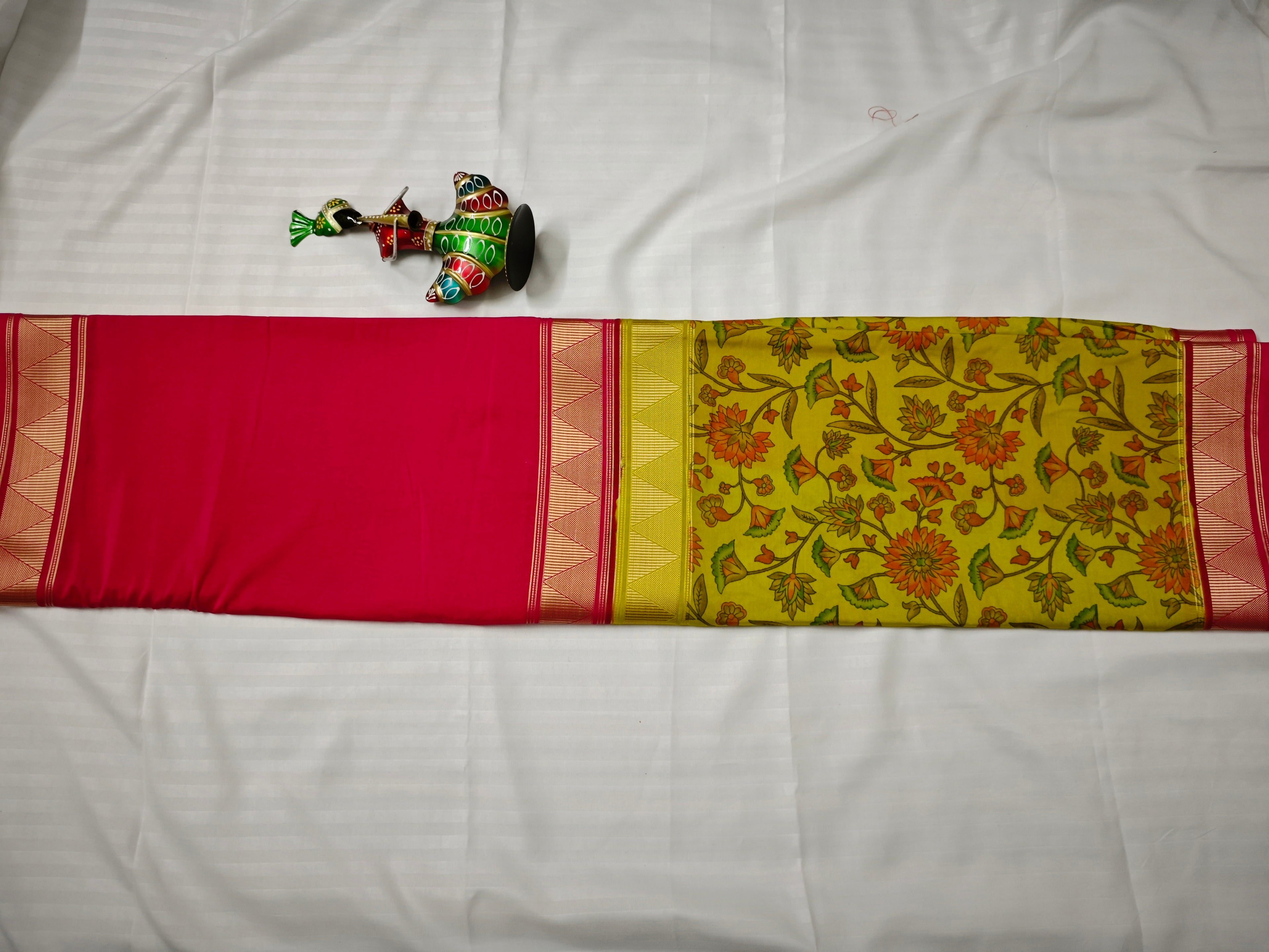 Mysore Crepe Silk-KSV2006-Greenish Yellow and Pink