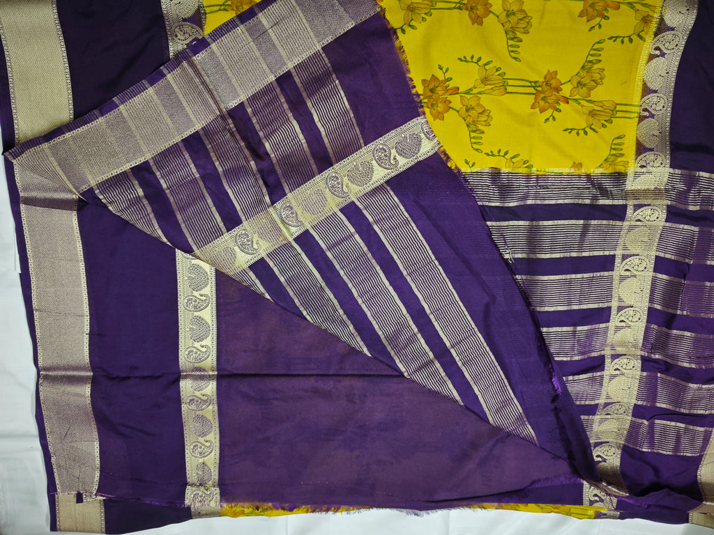 Mysore Crepe Silk-KSV2007-Bright Yellow and Deep Purple