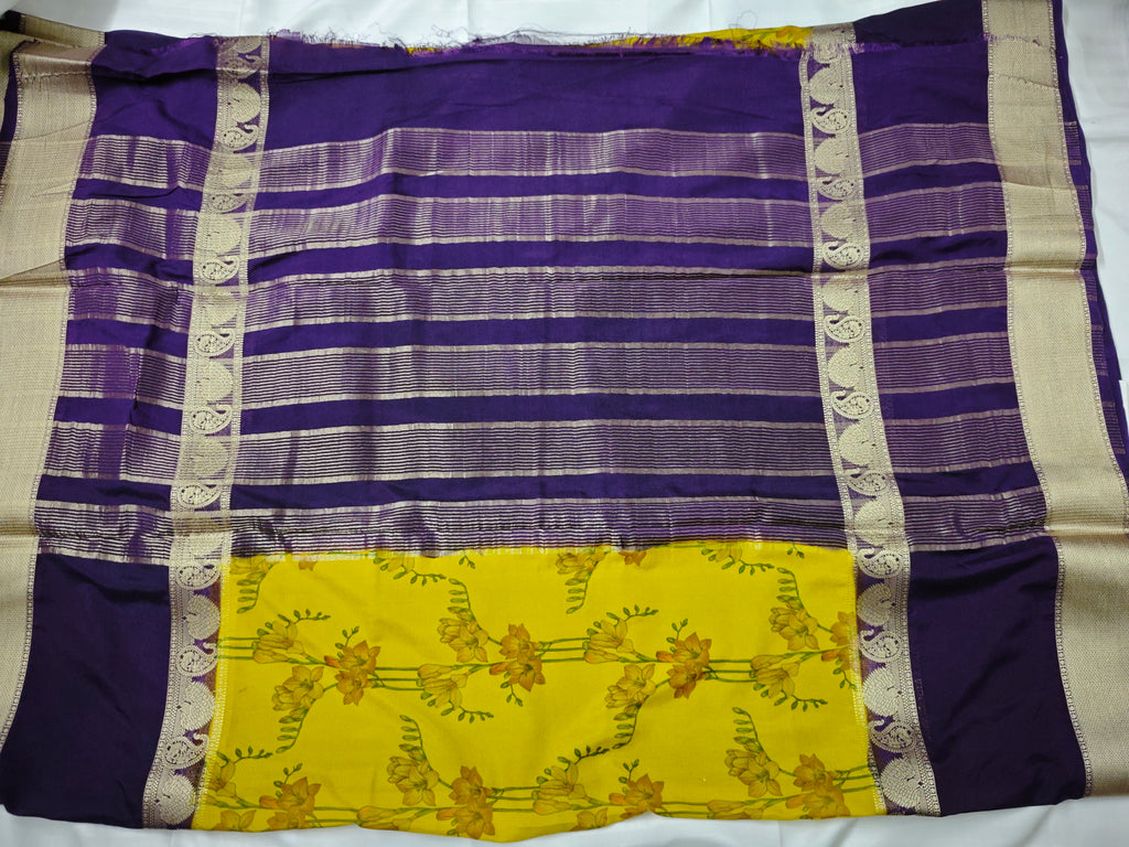 Mysore Crepe Silk-KSV2007-Bright Yellow and Deep Purple