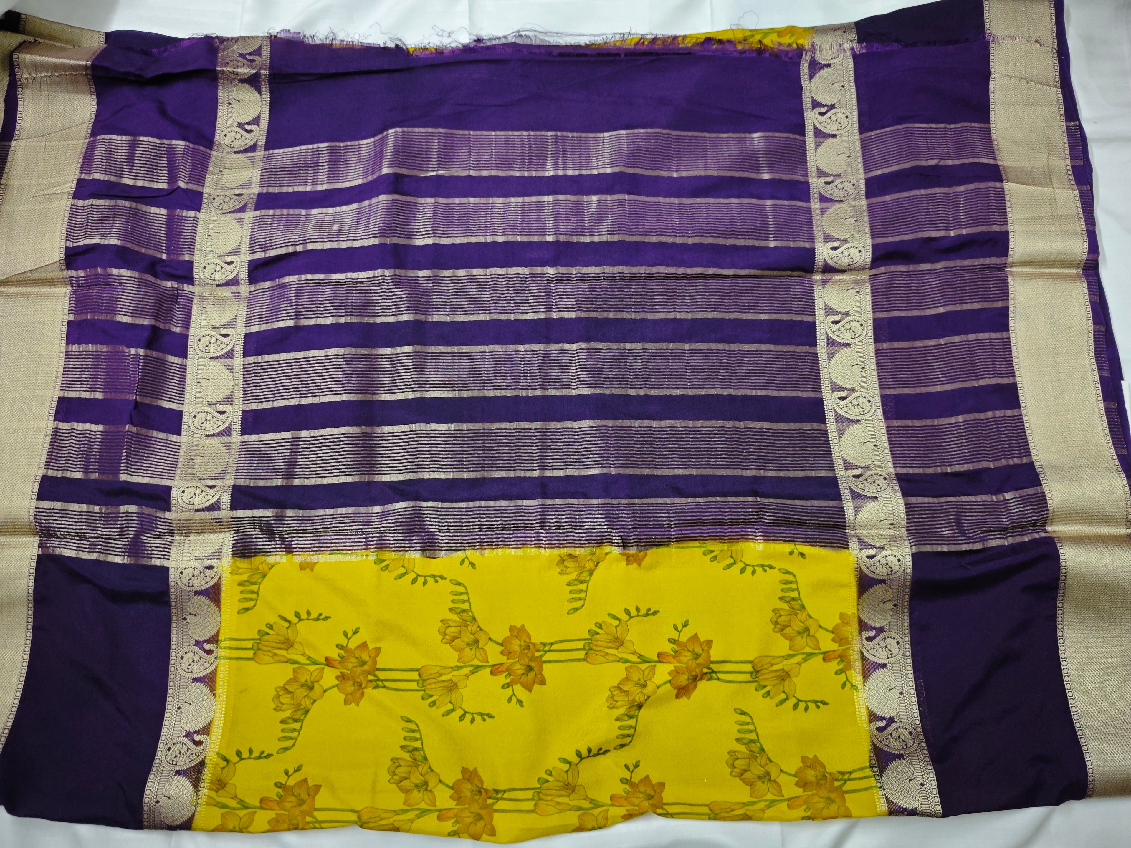Mysore Crepe Silk-KSV2007-Bright Yellow and Deep Purple