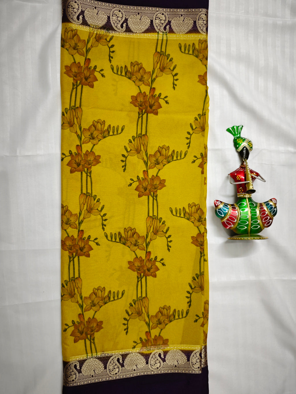 Mysore Crepe Silk-KSV2007-Bright Yellow and Deep Purple