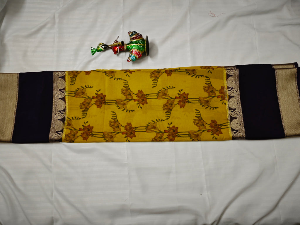 Mysore Crepe Silk-KSV2007-Bright Yellow and Deep Purple