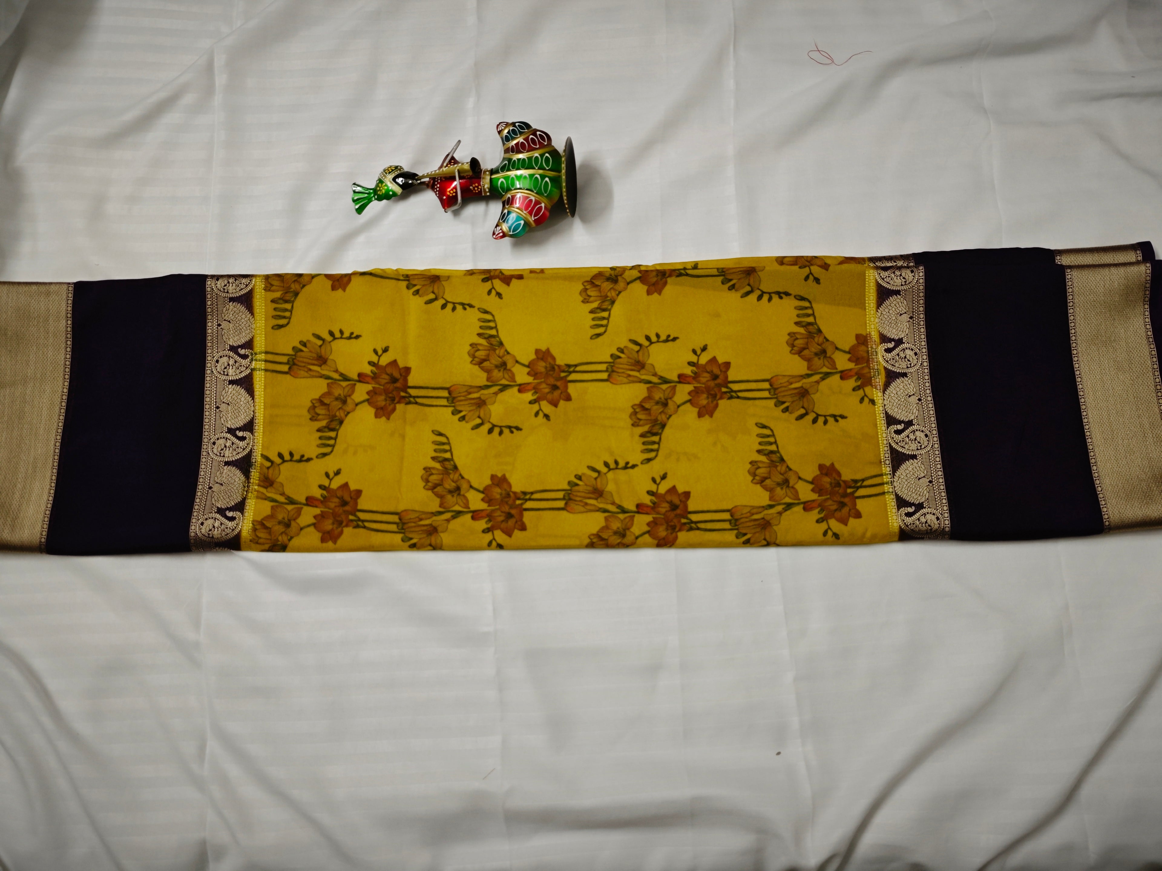 Mysore Crepe Silk-KSV2007-Bright Yellow and Deep Purple