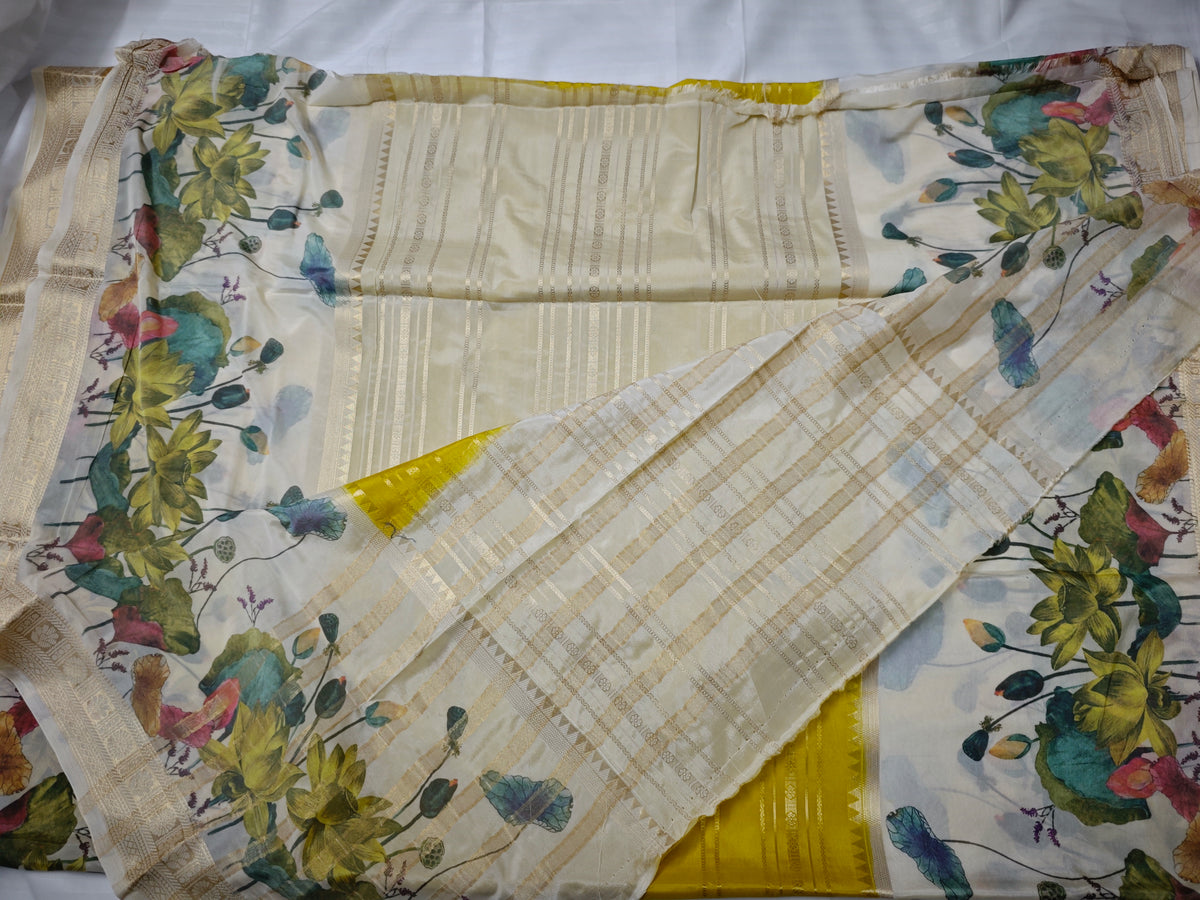 Mysore Crepe Silk-KSV2008-Cream and Yellow