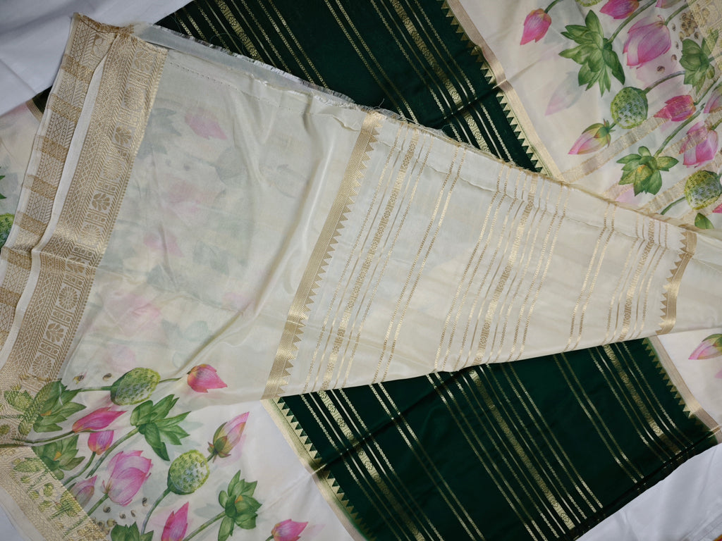 Mysore Crepe Silk-KSV2009-Cream and Green