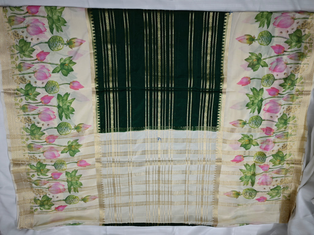 Mysore Crepe Silk-KSV2009-Cream and Green