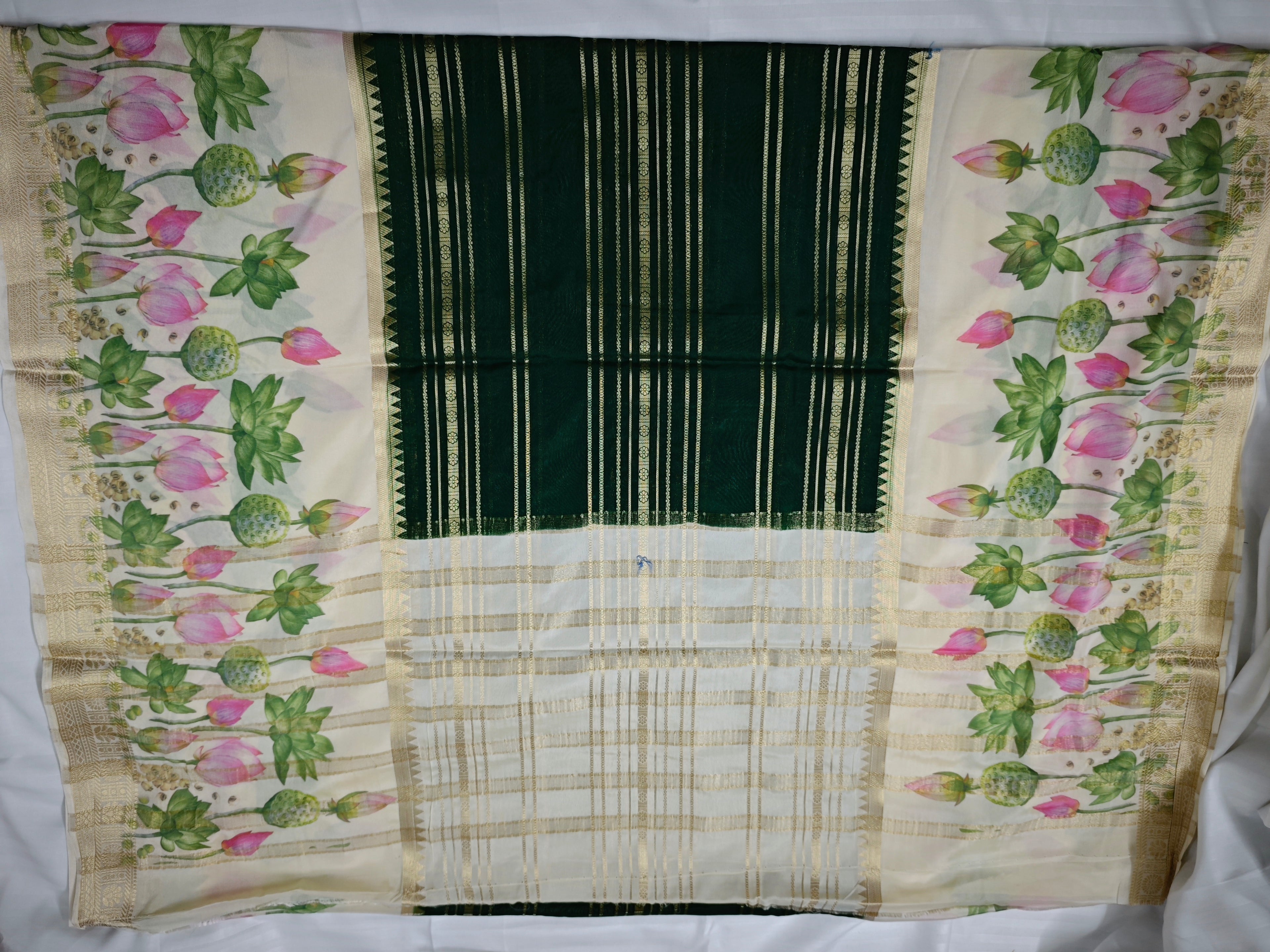 Mysore Crepe Silk-KSV2009-Cream and Green