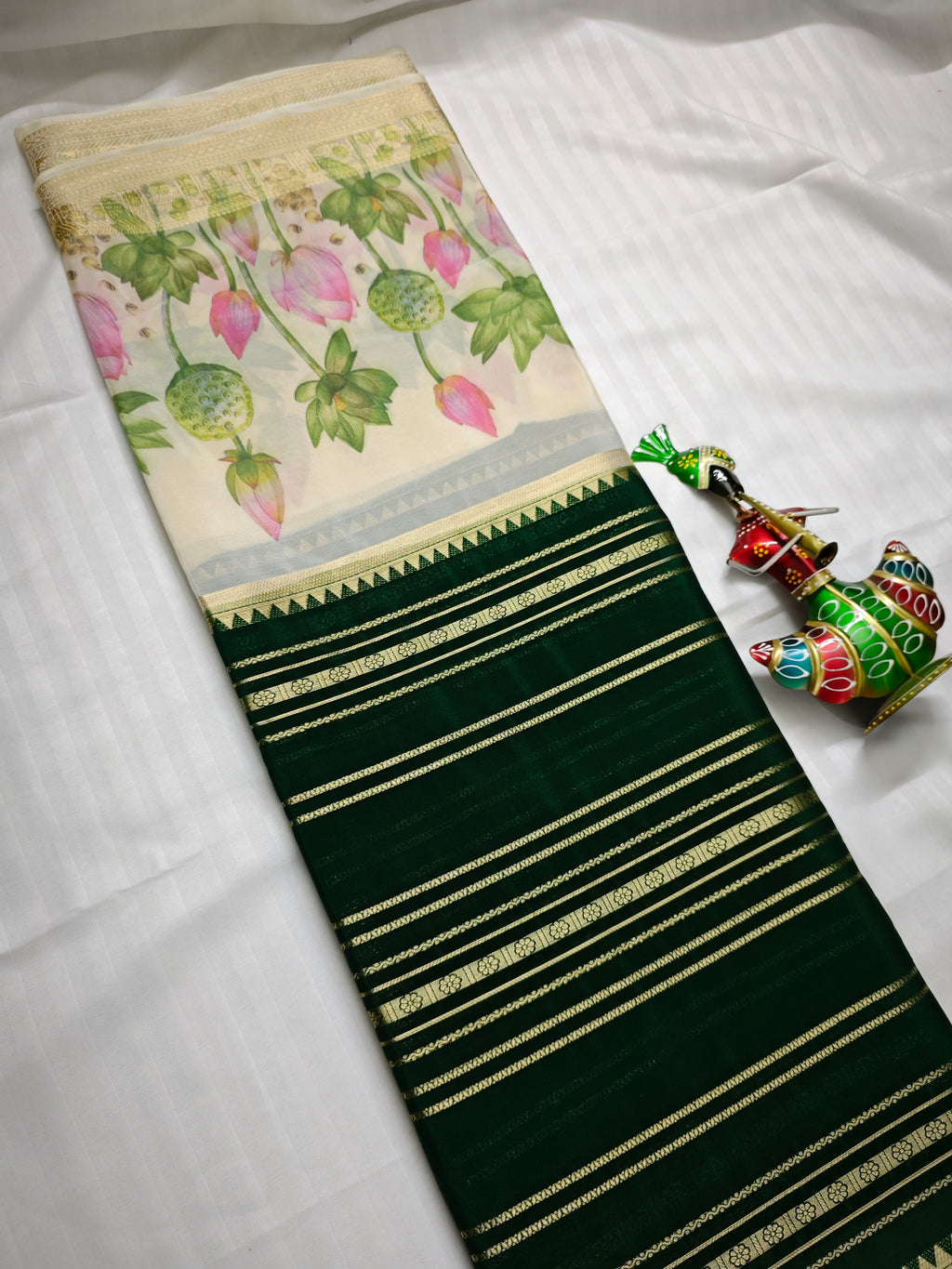 Mysore Crepe Silk-KSV2009-Cream and Green