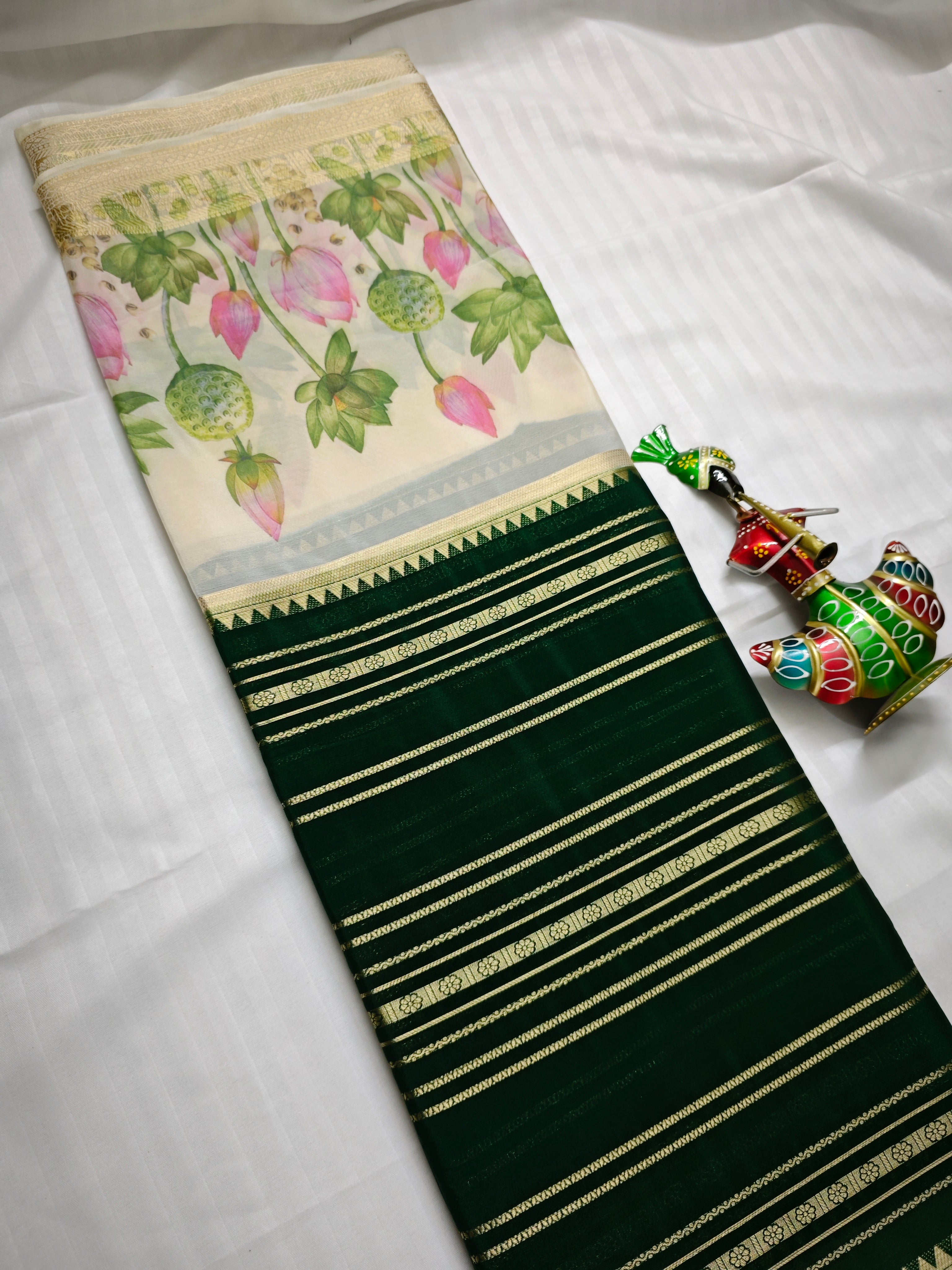 Mysore Crepe Silk-KSV2009-Cream and Green