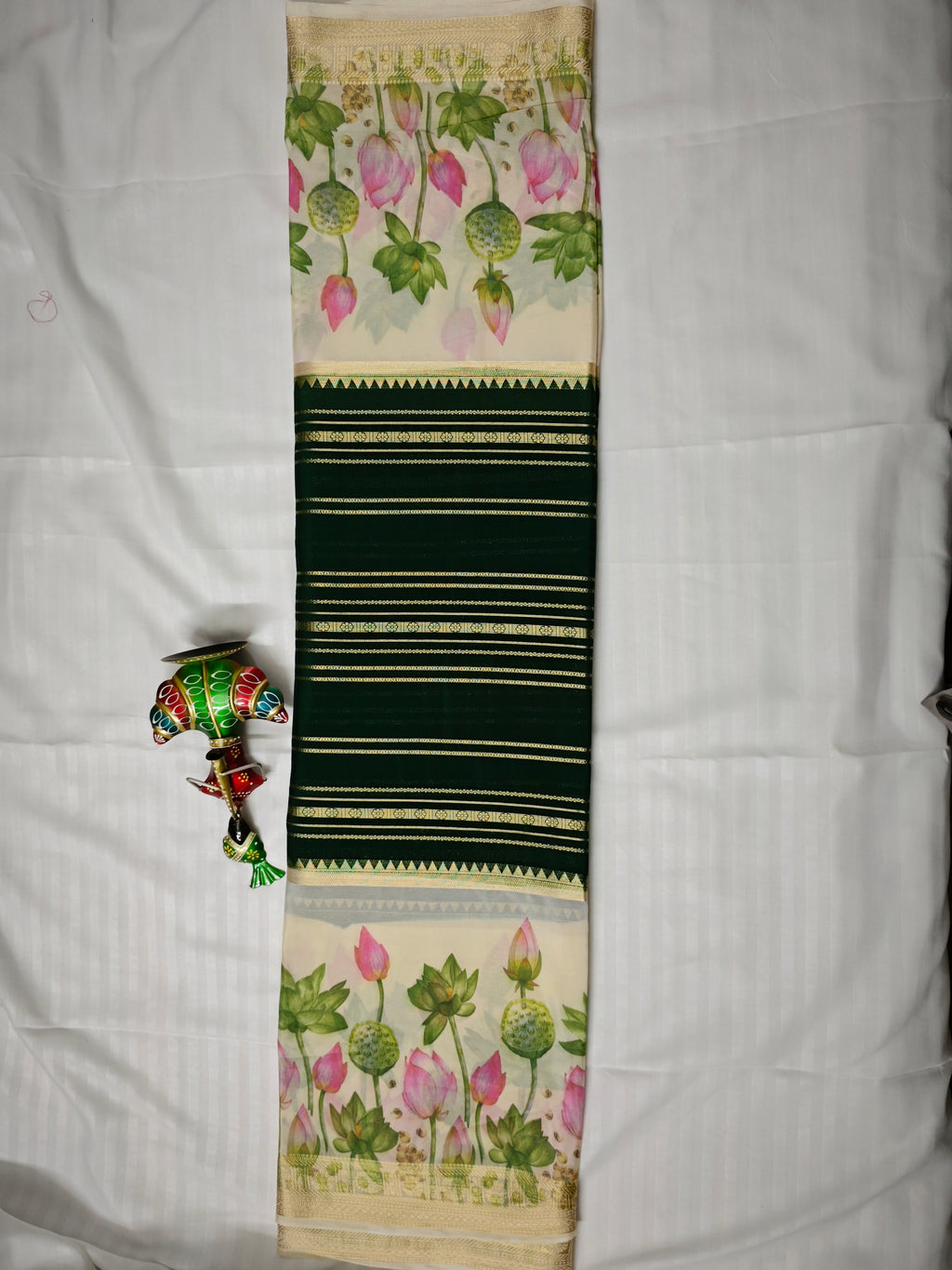 Mysore Crepe Silk-KSV2009-Cream and Green
