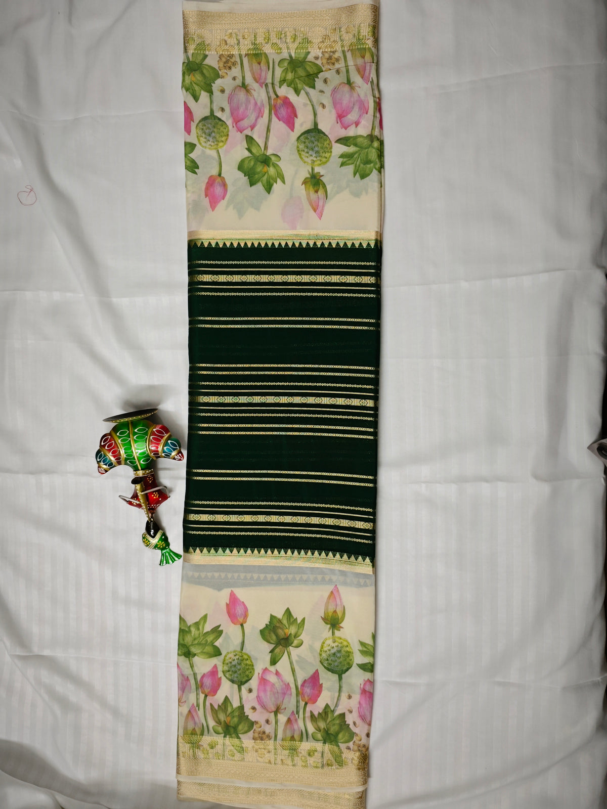 Mysore Crepe Silk-KSV2009-Cream and Green