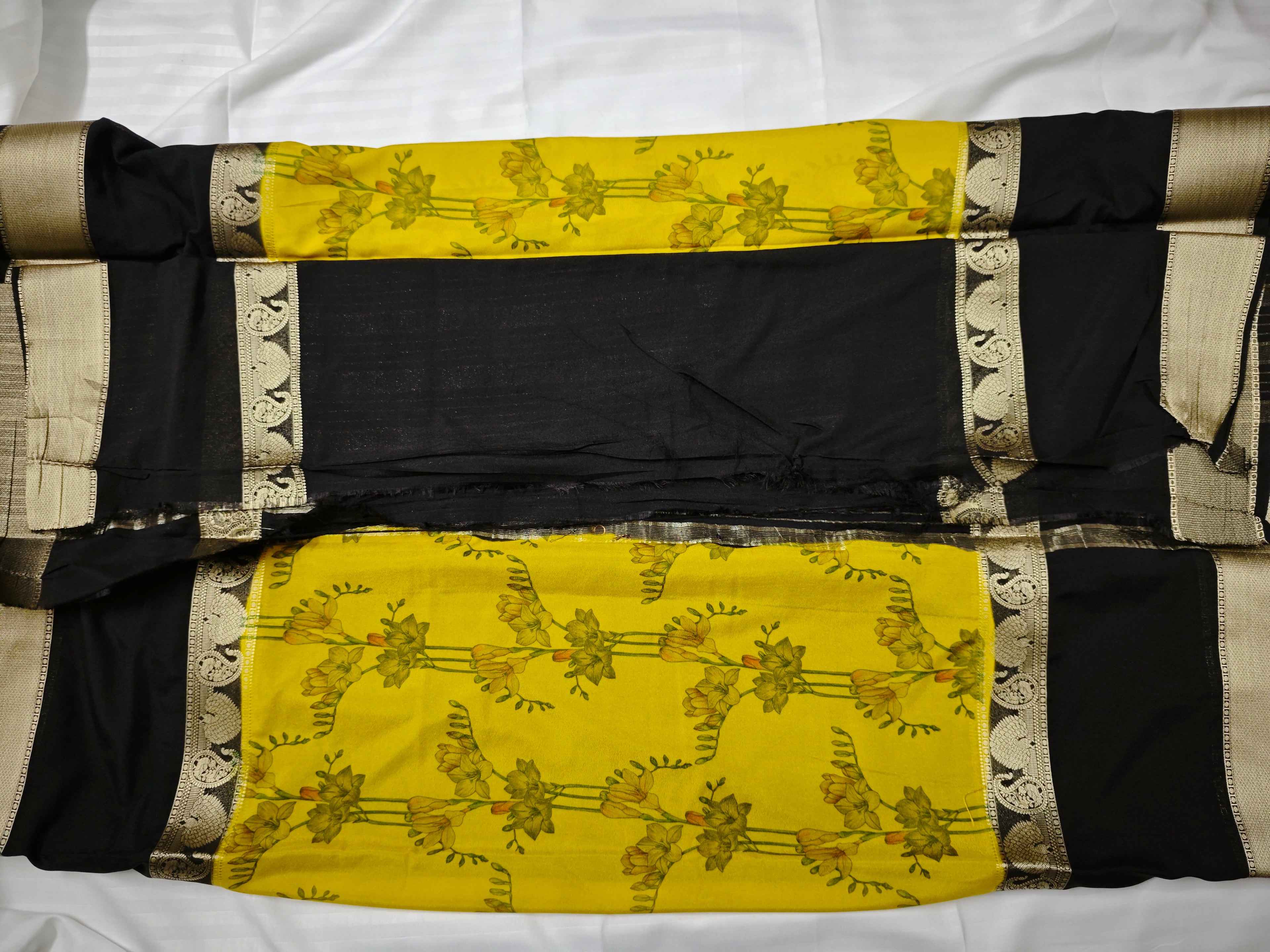 Mysore Crepe Silk-KSV2010-Yellow and Black