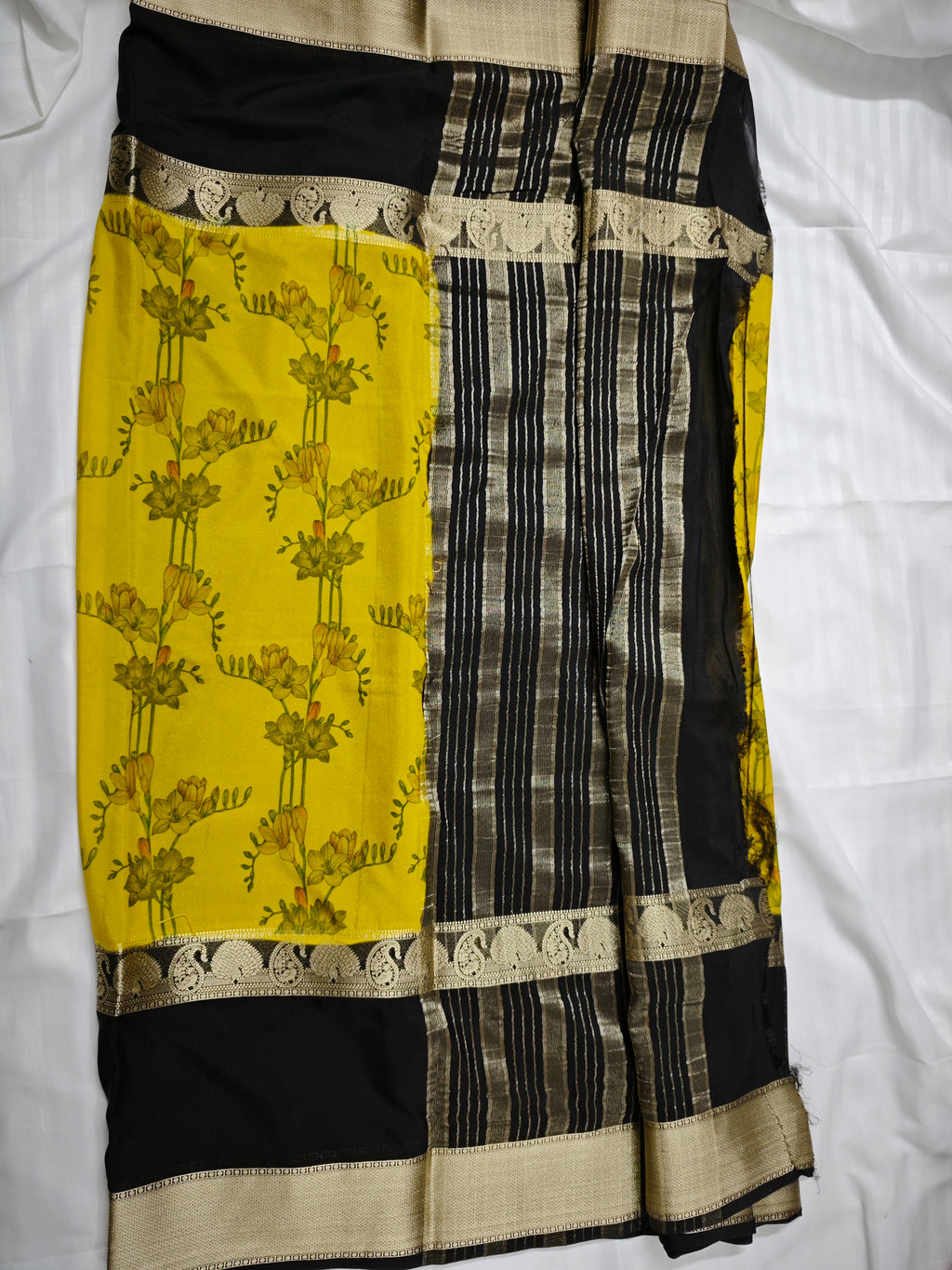 Mysore Crepe Silk-KSV2010-Yellow and Black