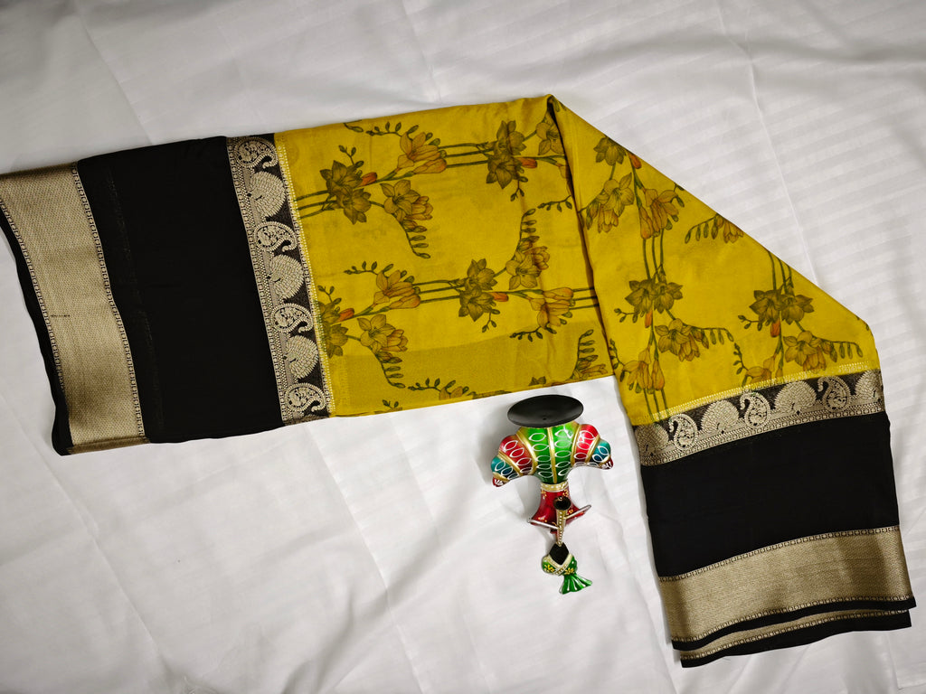 Mysore Crepe Silk-KSV2010-Yellow and Black
