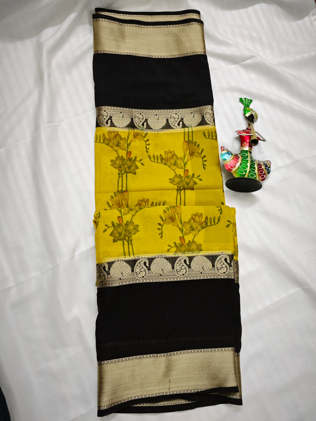 Mysore Crepe Silk-KSV2010-Yellow and Black