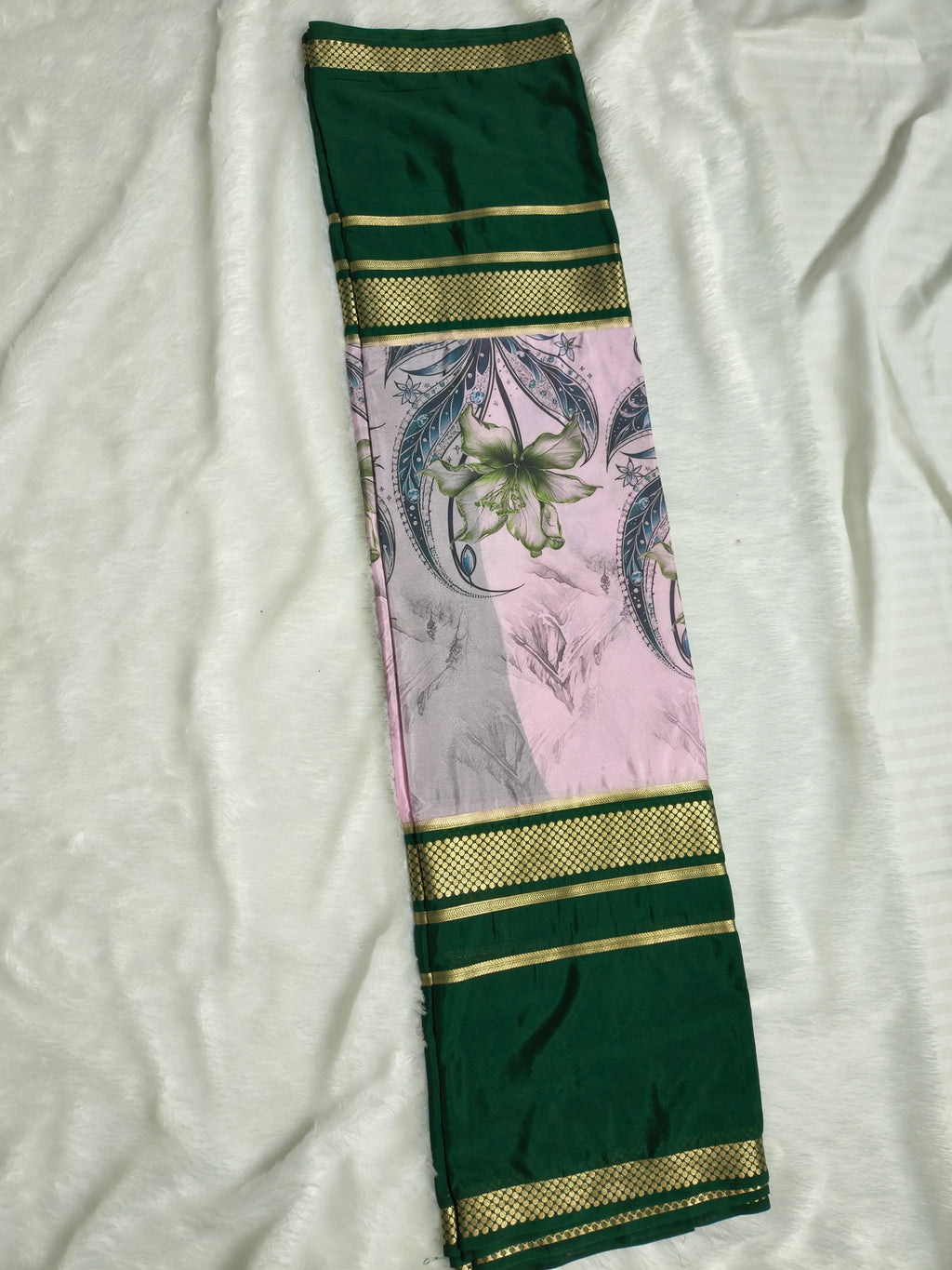 Mysore Crepe Silk-KSV2024-Baby Pink and Green