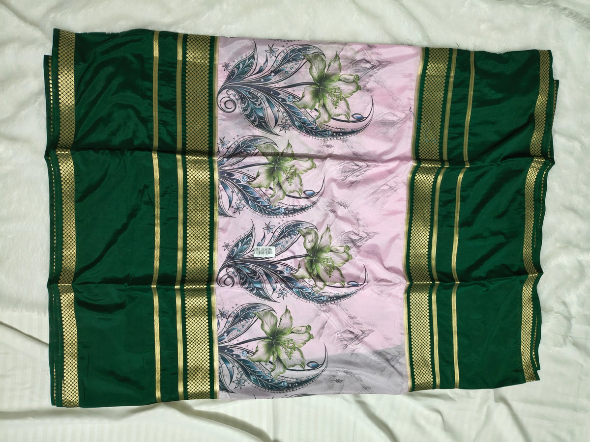 Mysore Crepe Silk-KSV2024-Baby Pink and Green
