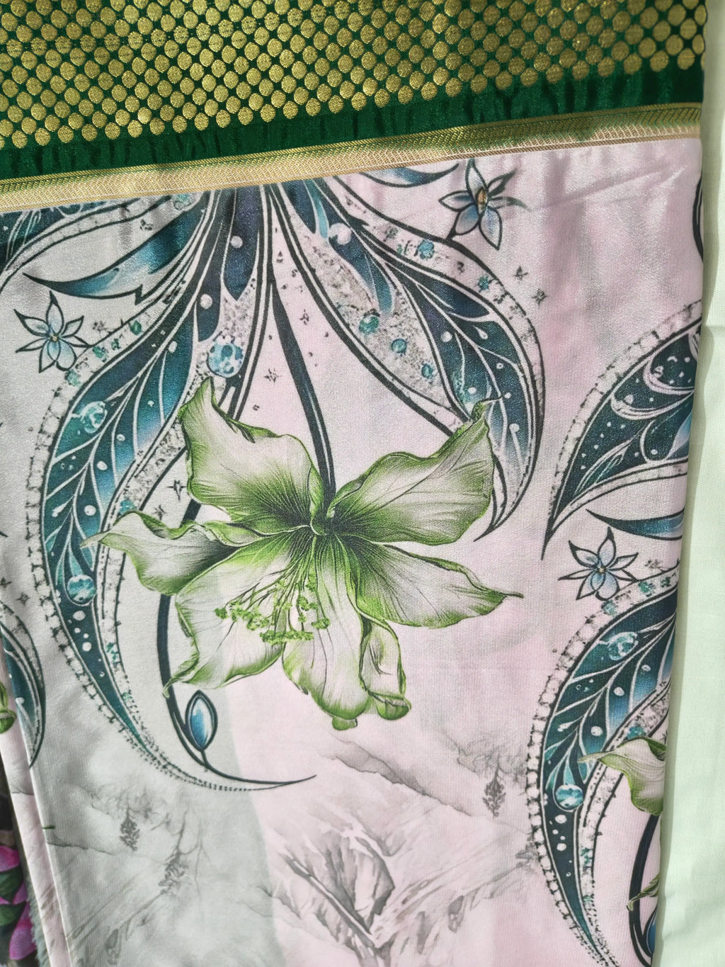 Mysore Crepe Silk-KSV2024-Baby Pink and Green