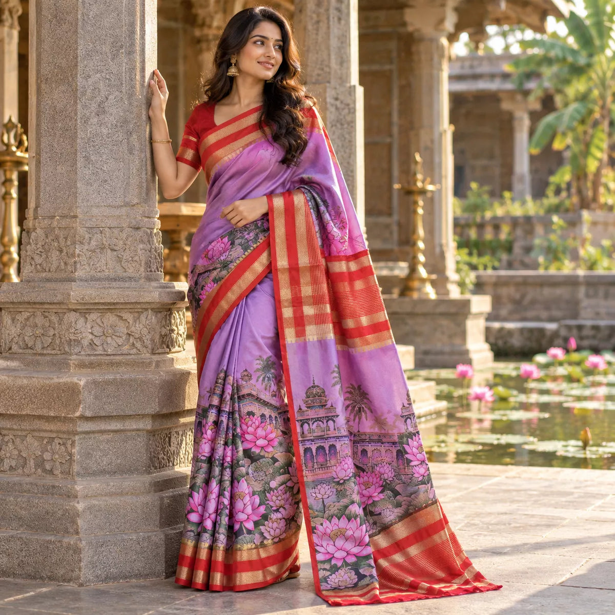 Mysore Crepe Silk-KSV2025-Purple and Red