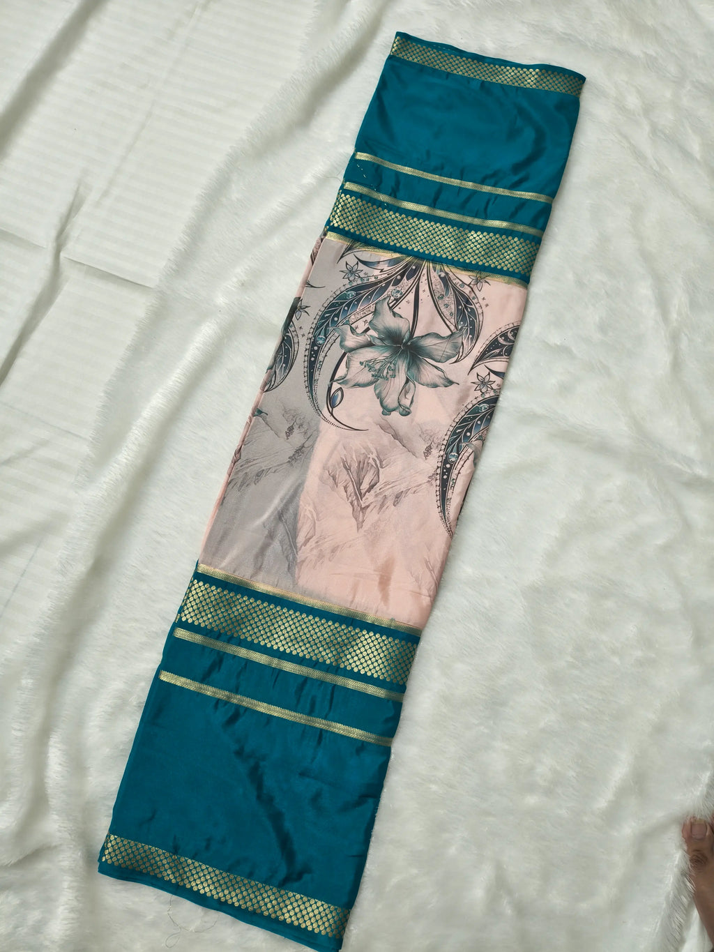 Mysore Crepe Silk-KSV2026-Peach and Blue