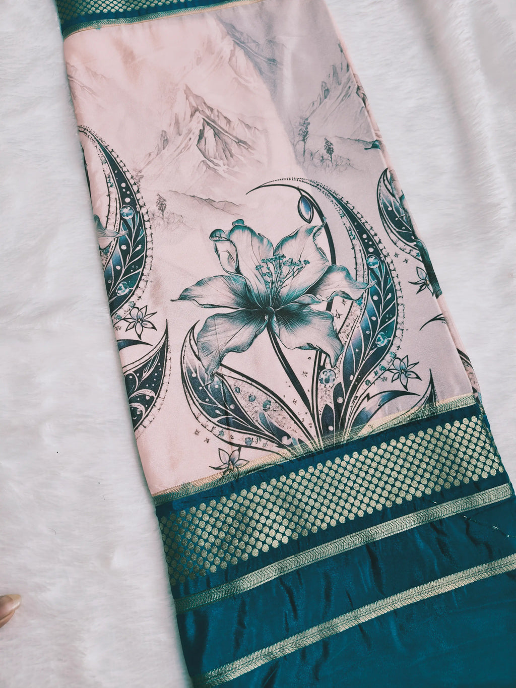 Mysore Crepe Silk-KSV2026-Peach and Blue