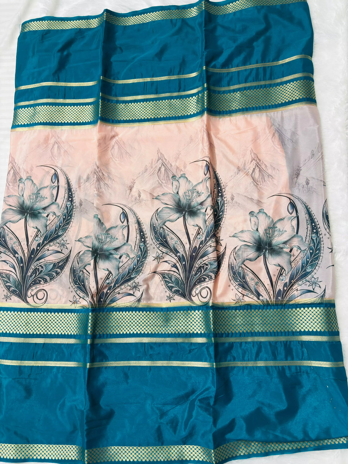 Mysore Crepe Silk-KSV2026-Peach and Blue