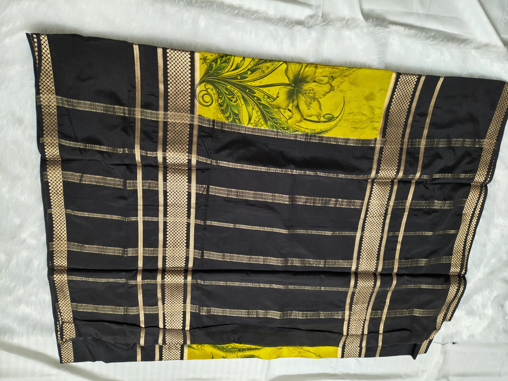 Mysore Crepe Silk-KSV2027-Yellow and Black