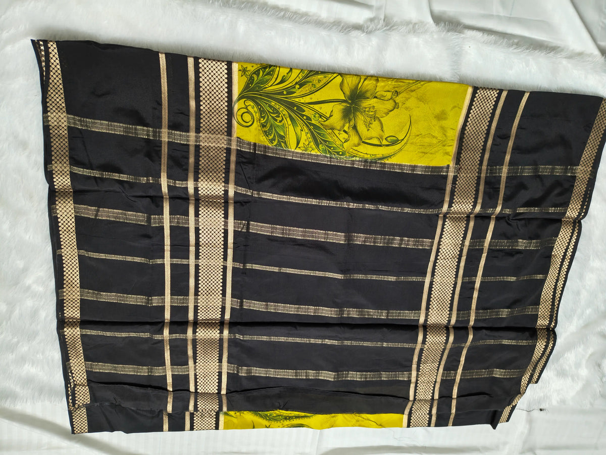 Mysore Crepe Silk-KSV2027-Yellow and Black