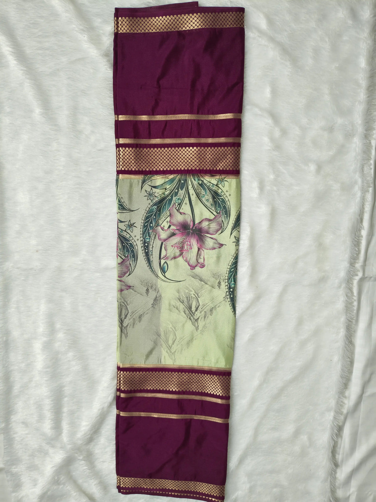 Mysore Crepe Silk-KSV2028-Pastel Green and Wine