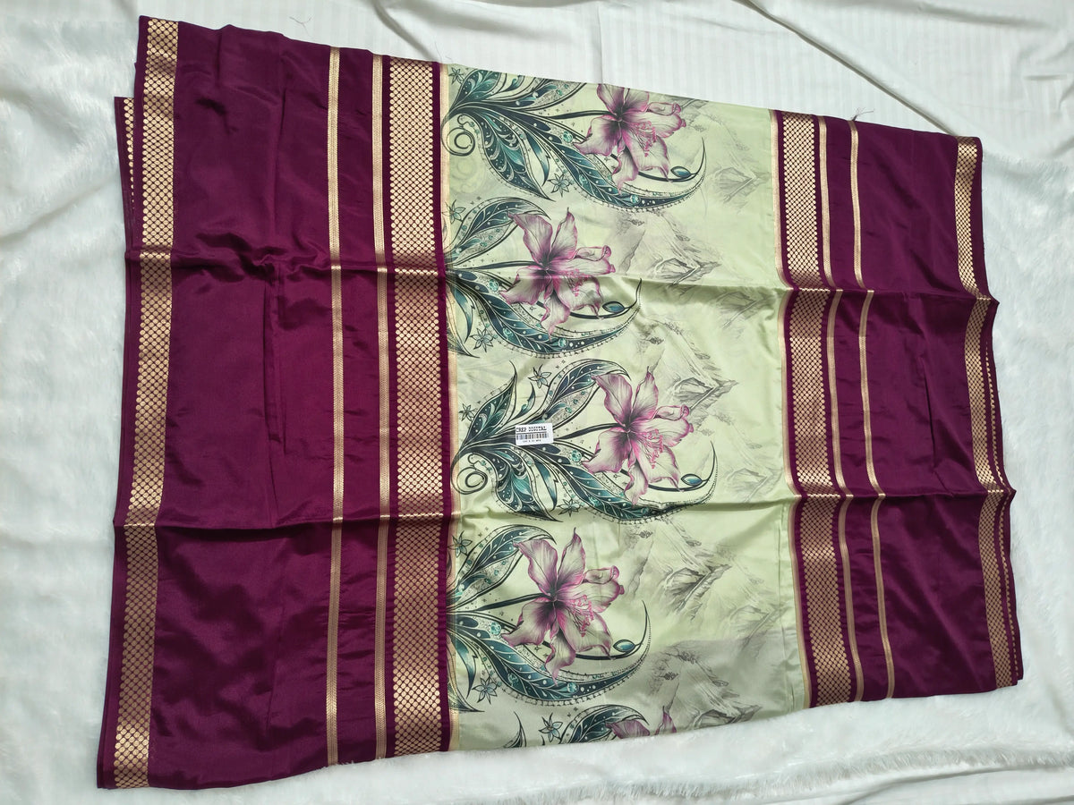 Mysore Crepe Silk-KSV2028-Pastel Green and Wine