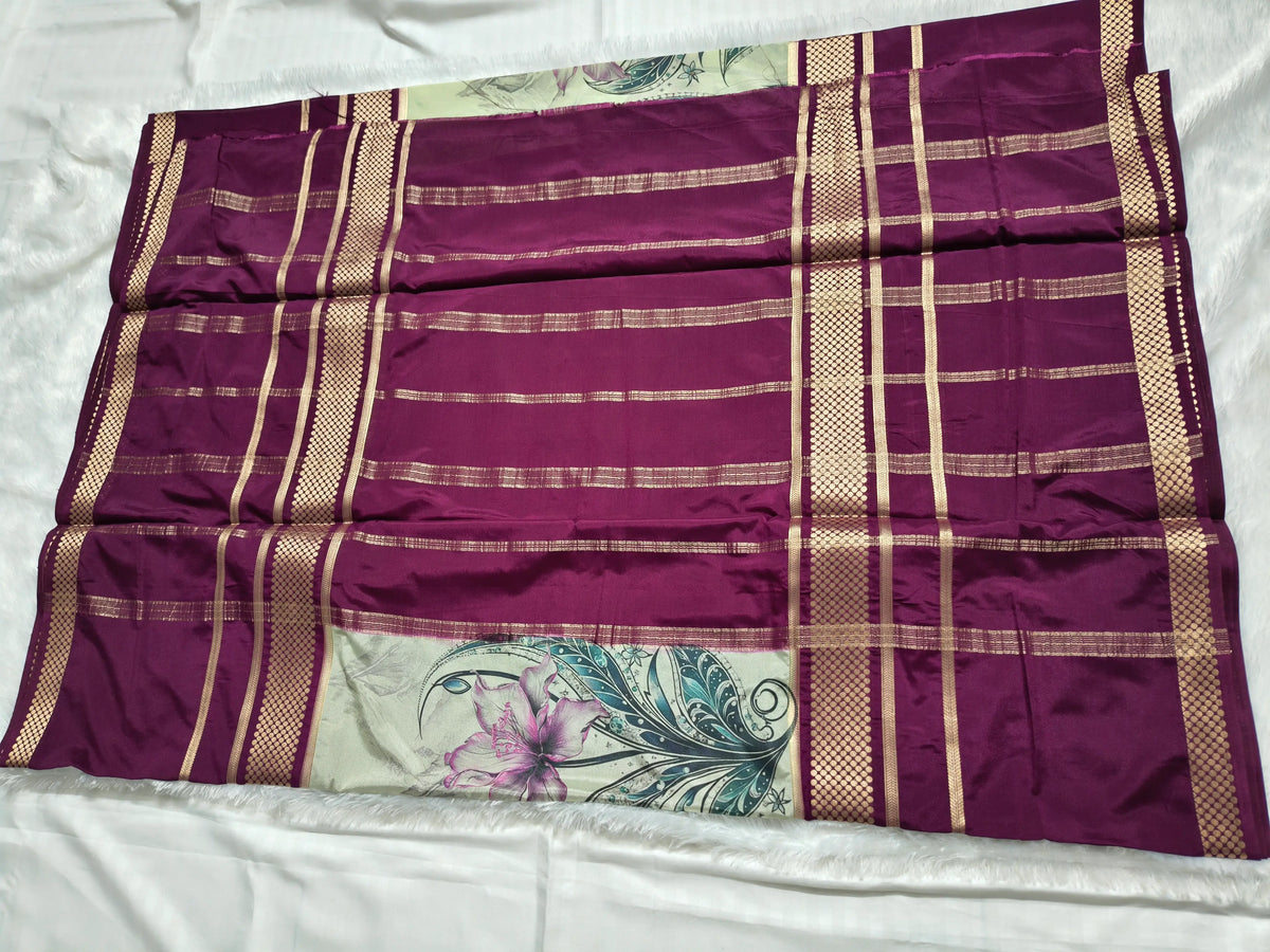 Mysore Crepe Silk-KSV2028-Pastel Green and Wine