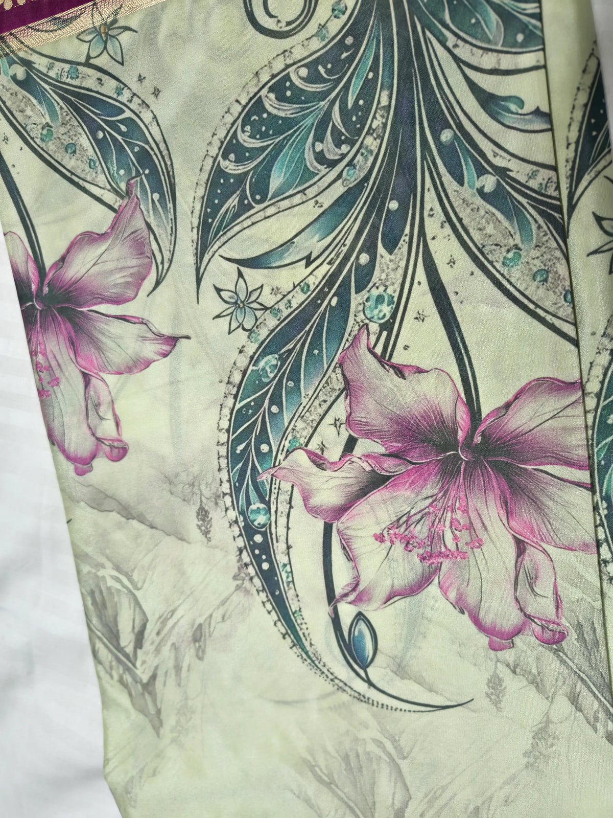 Mysore Crepe Silk-KSV2028-Pastel Green and Wine