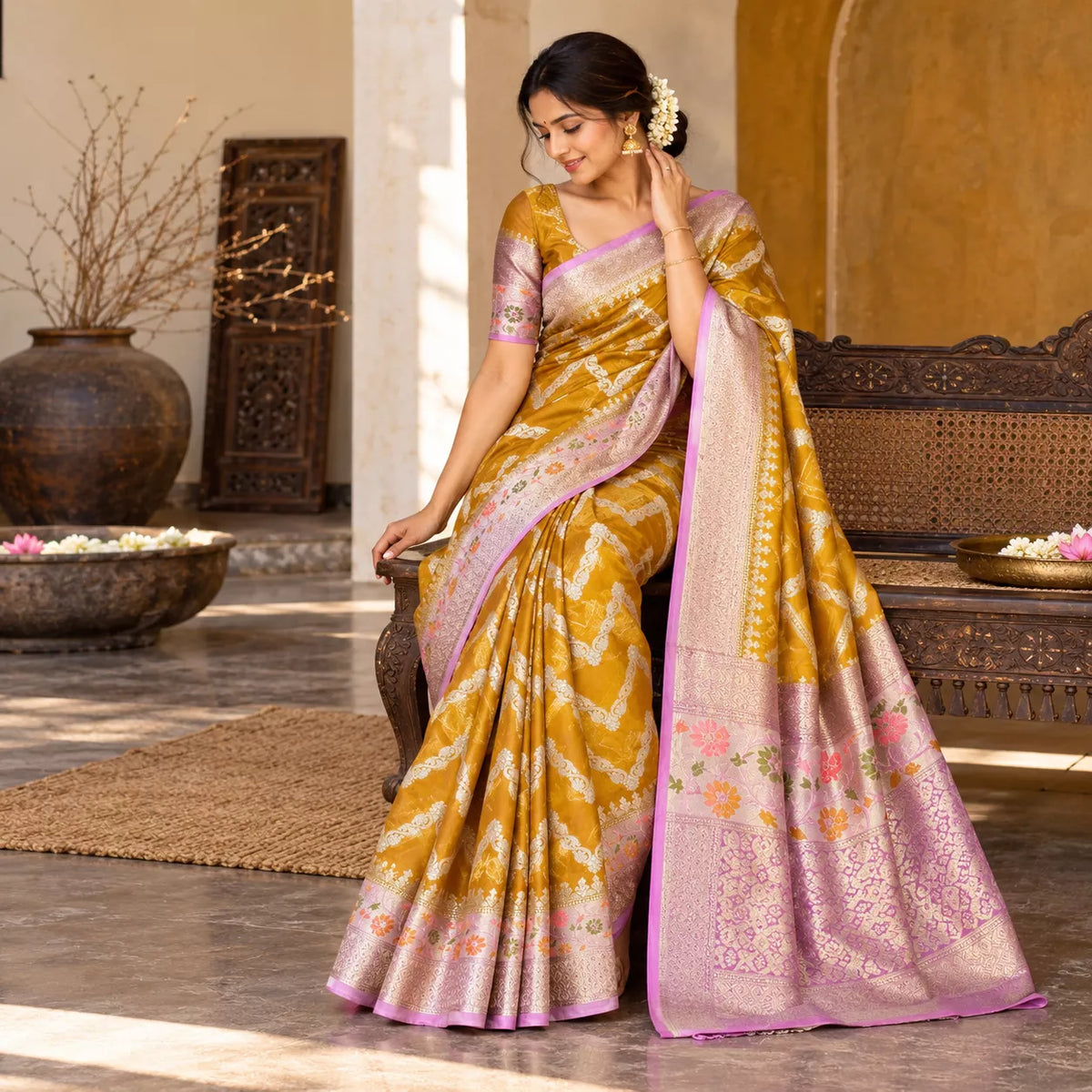 Khaddi Georgette-KSV3013-Mustard