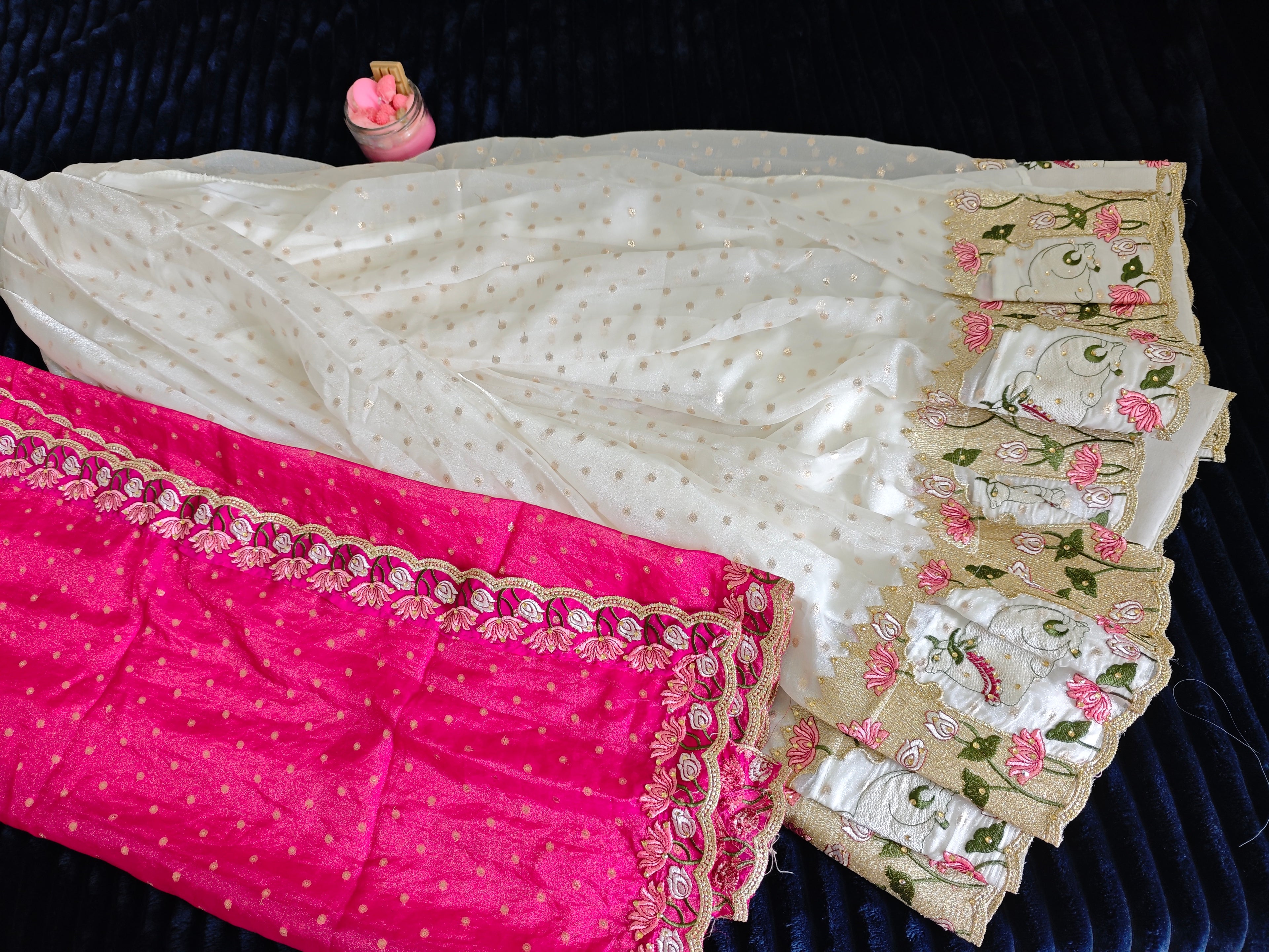 Half Sarees-KSV4001-White and Pink