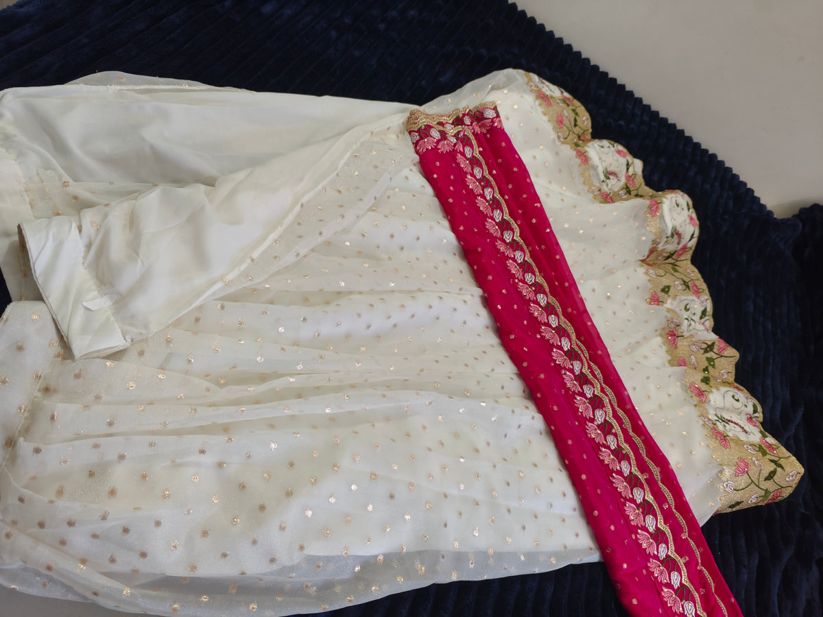 Half Sarees-KSV4001-White and Pink