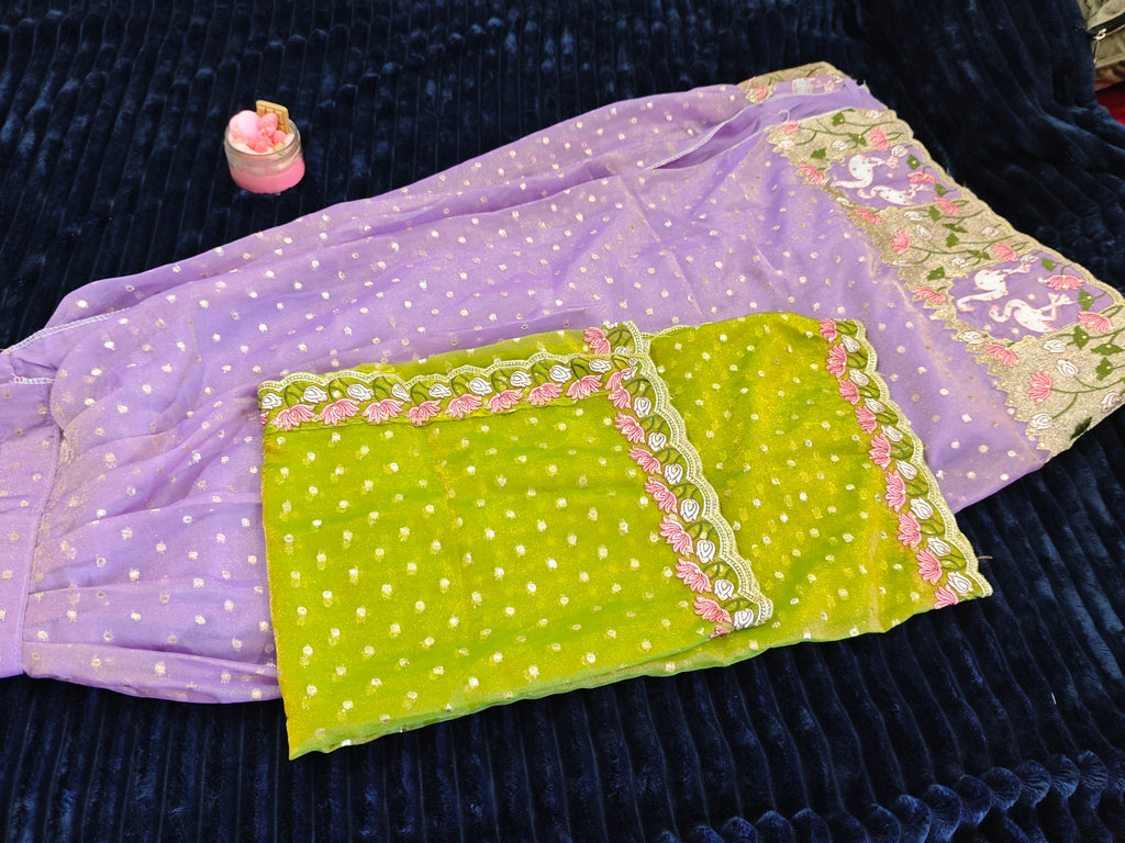 Half Sarees-KSV4003-Olive Green and Purple