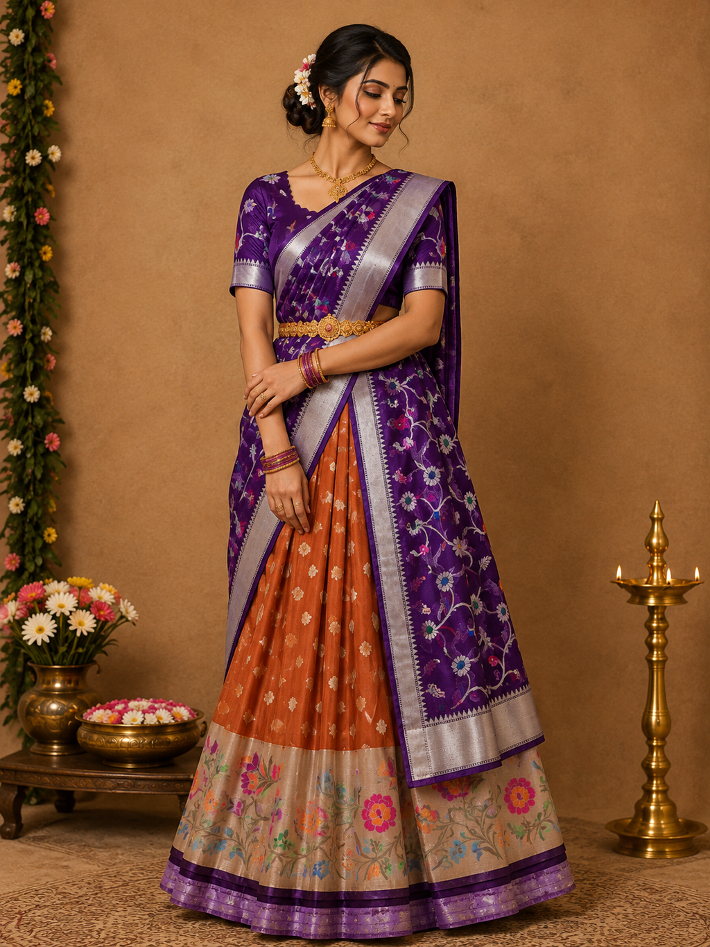 Silk kota-KSV4004-Rust and Purple