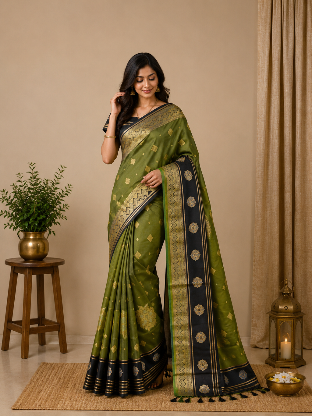 Soft Silk-KSV5014-Olive Green and Black