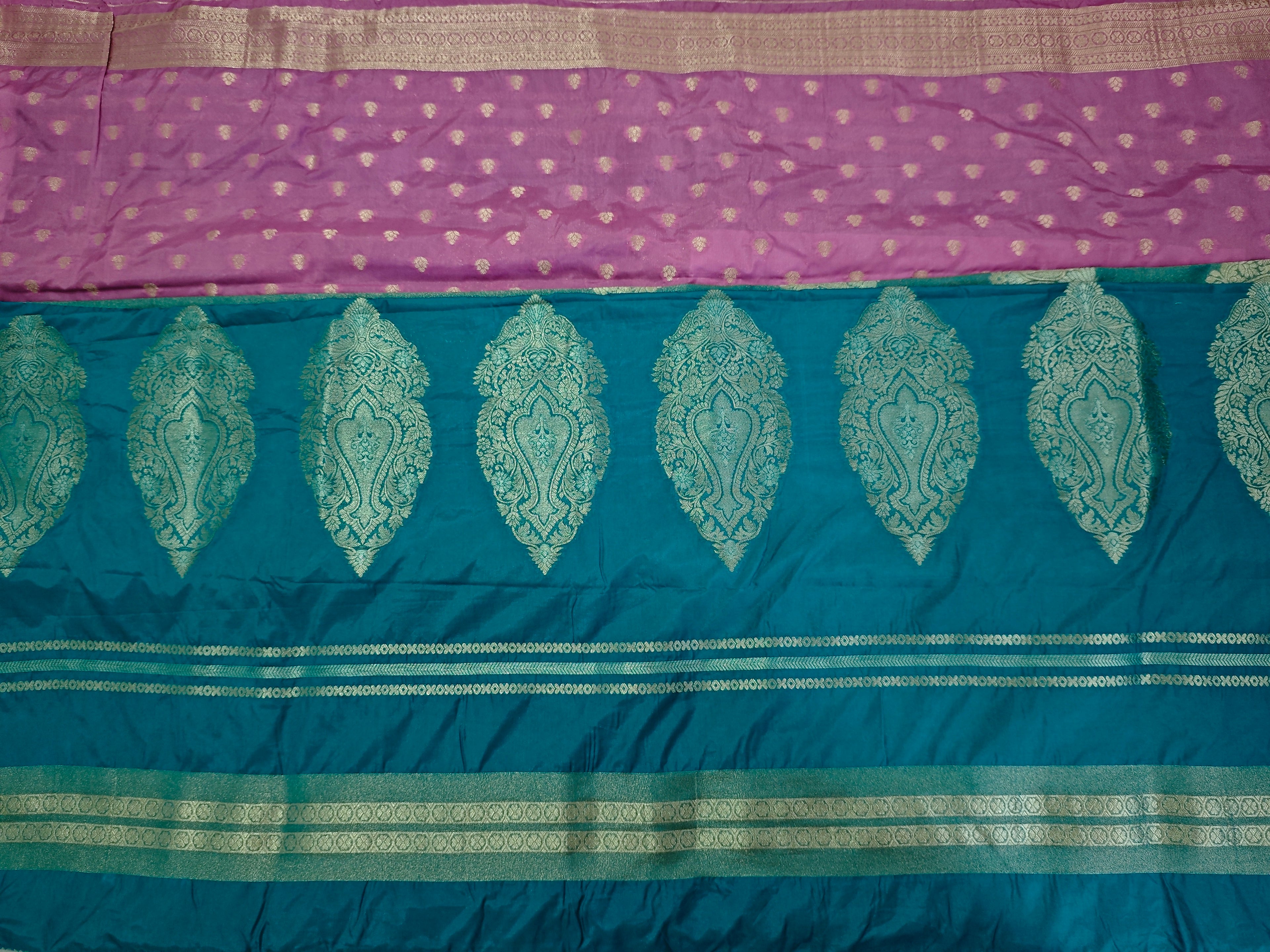 Moonga Cream Silk-KSV5016-Teal and Purple