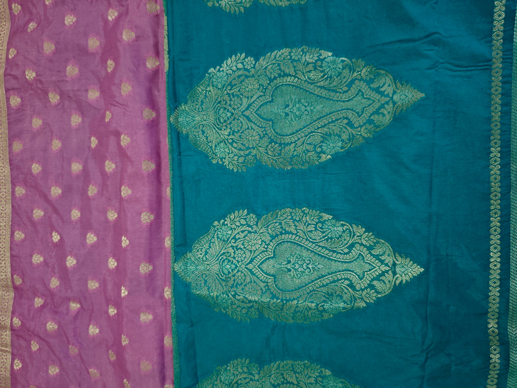 Moonga Cream Silk-KSV5016-Teal and Purple
