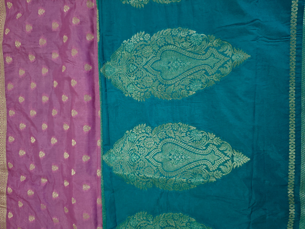 Moonga Cream Silk-KSV5016-Teal and Purple
